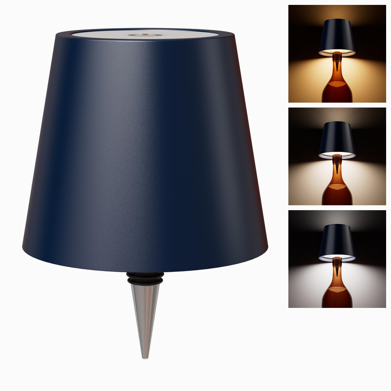 Wireless Bottle Lamp Shade with 3 Color Temperatures - Rechargeable, Stepless Dim LED Wine Bottle Lights, Desk Light for Bedroom