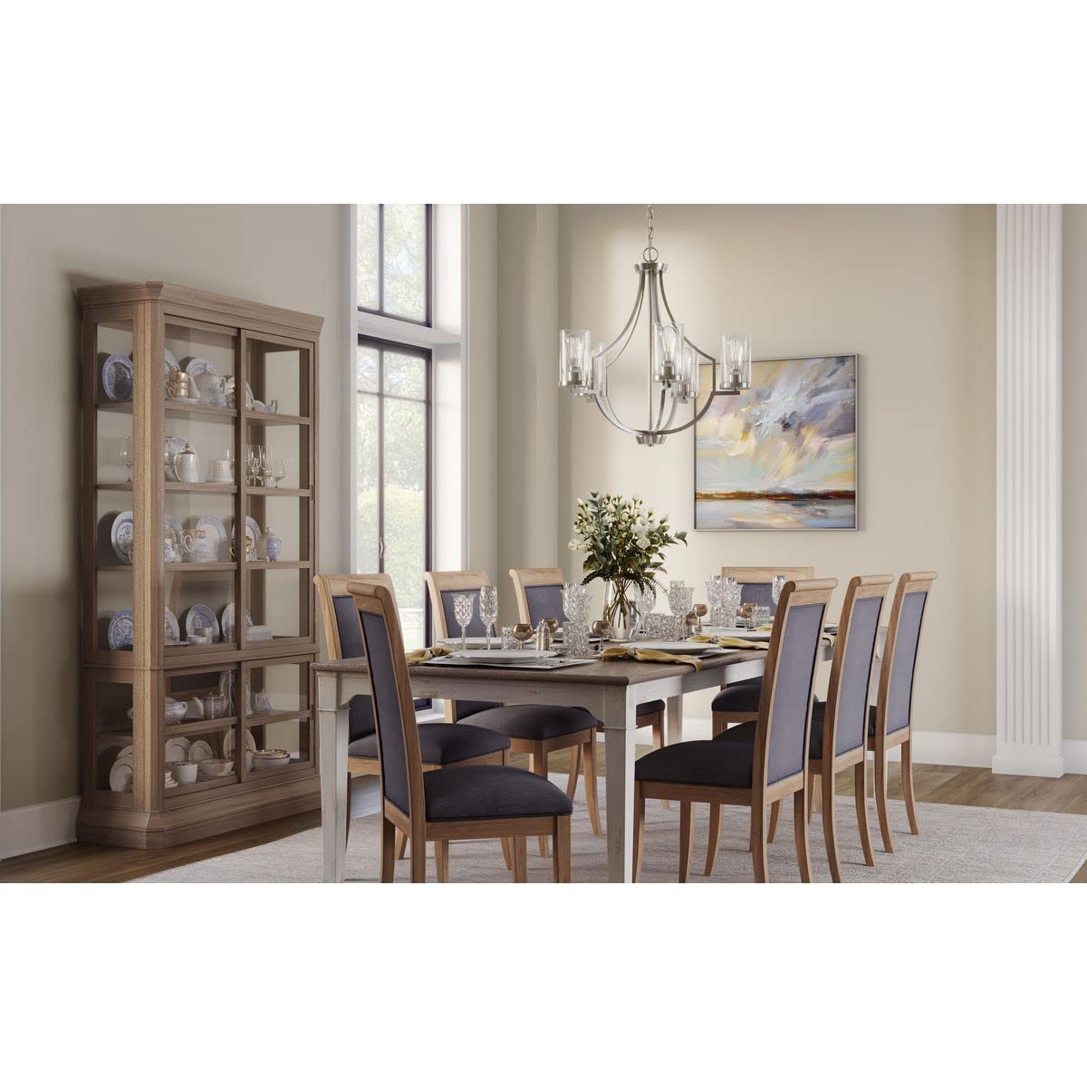 Progress Lighting Lassiter Collection 5-Light Clear Glass Modern Chandelier Light Brushed Nickel, 26.00X26.00X26.00