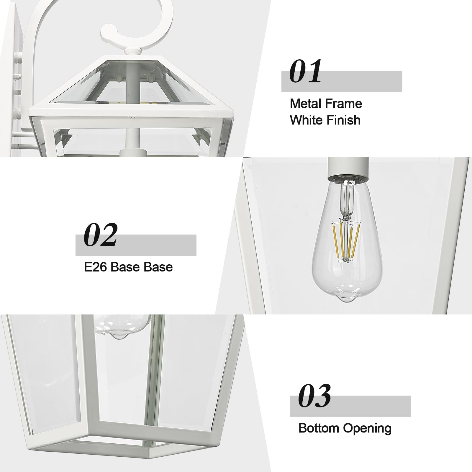 Luminzone Waterproof Outdoor Wall Lanterns, White Aluminum Sconce With Clear Glass ??? Patio