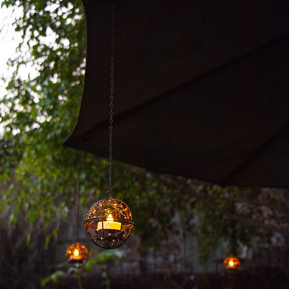 Solar Lights Outdoor Hanging Lanterns, ZHONGXIN Beaded Copper Wire Ball Candle Holder with Solar Tea Lights, Perfect for Home, G