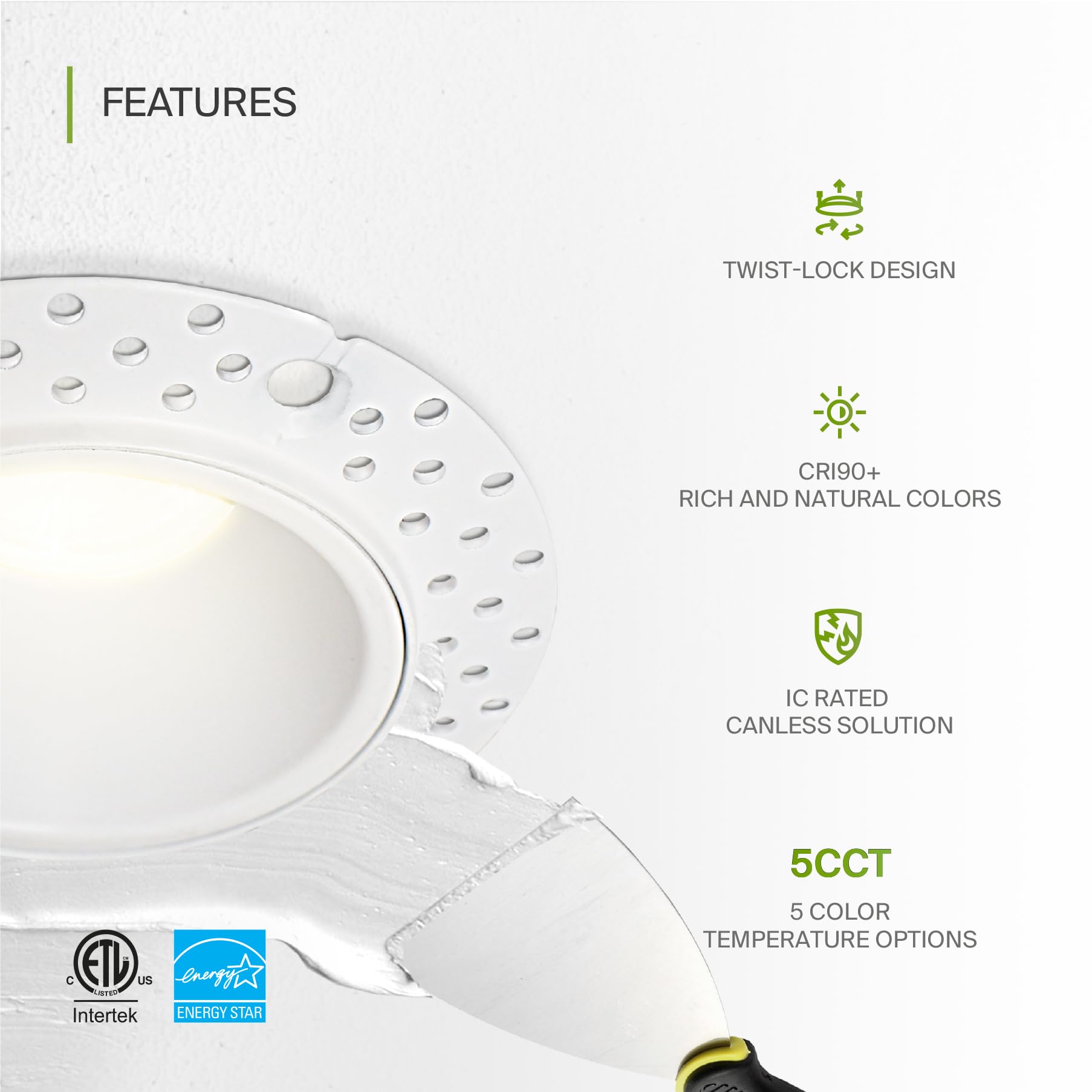 ASD Trimless LED Recessed Lighting 15W Dimmable Round Downlight 2700-5000K 1029 LM 2in Aluminum 18-Pack