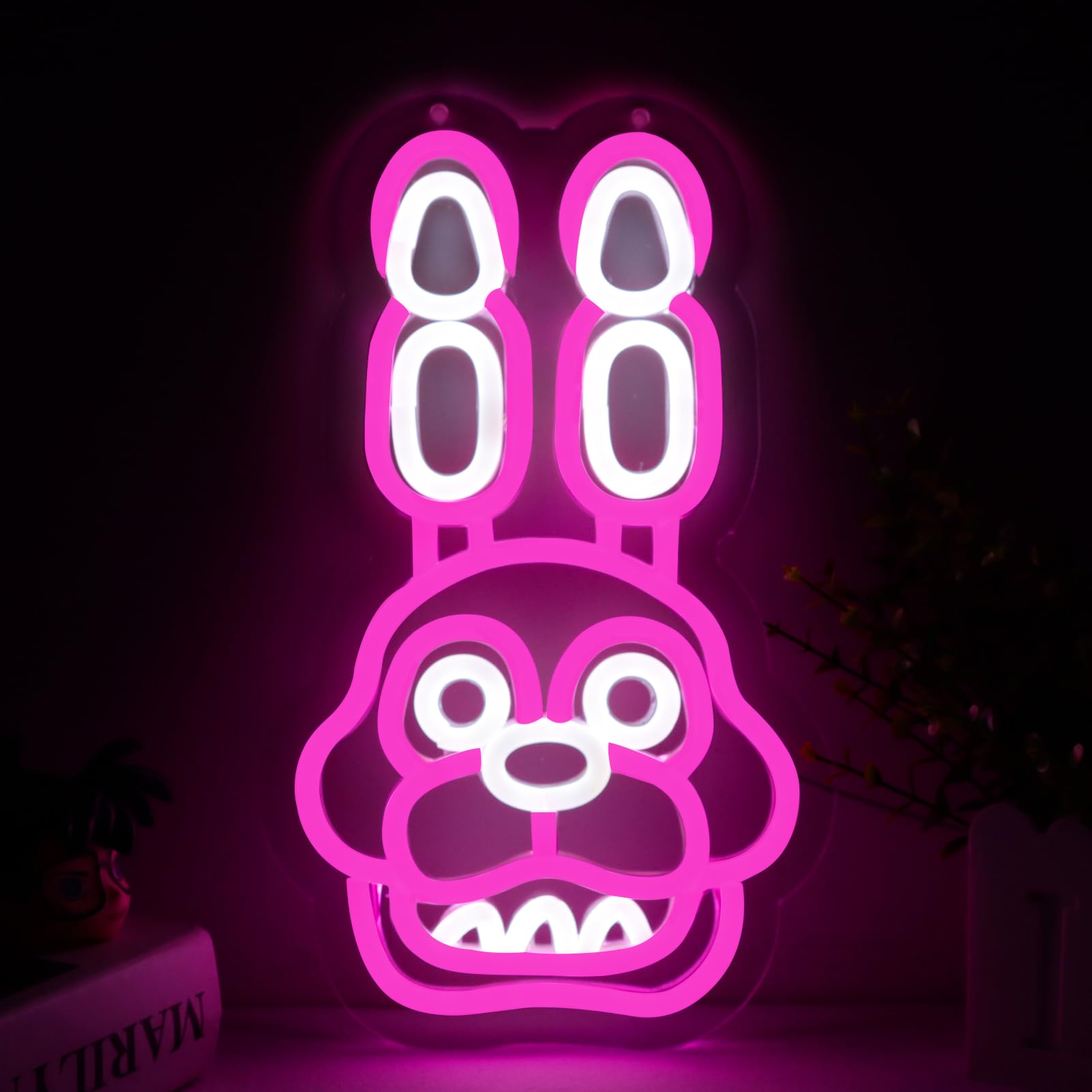 AHlove Neon Sign - Five Nights at Freddys Bonnie LED Light for Wall Decor, 12.1x7.3 inches, Glass, Pink