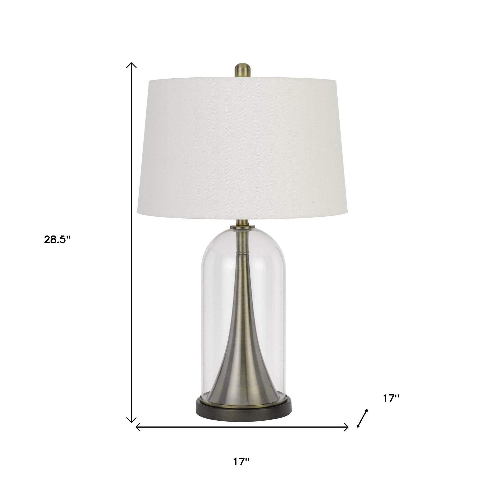 HomeRoots Metal Table Lamp with Empire Shade, 29 in., Clear & White, Model 524714