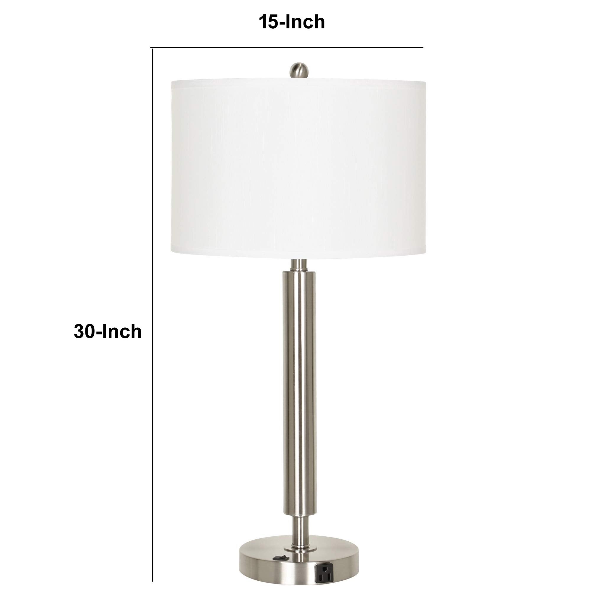 Benzara Metal Table Lamp with Fabric Drum Shade 30x15x15 in. White & Silver Model BM233289
