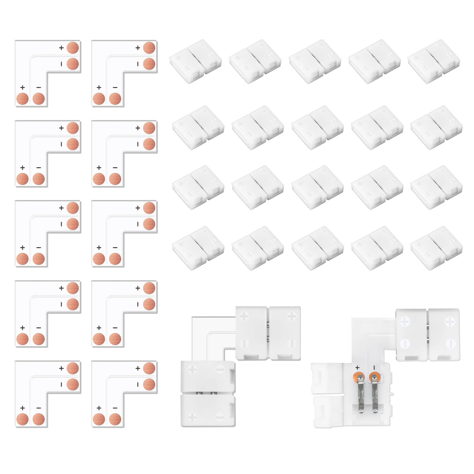 VIPMOON L Shape LED Strip Connectors, 2 Pin 10mm, 10 Pcs Right Angle Solderless Nylon Connectors, White