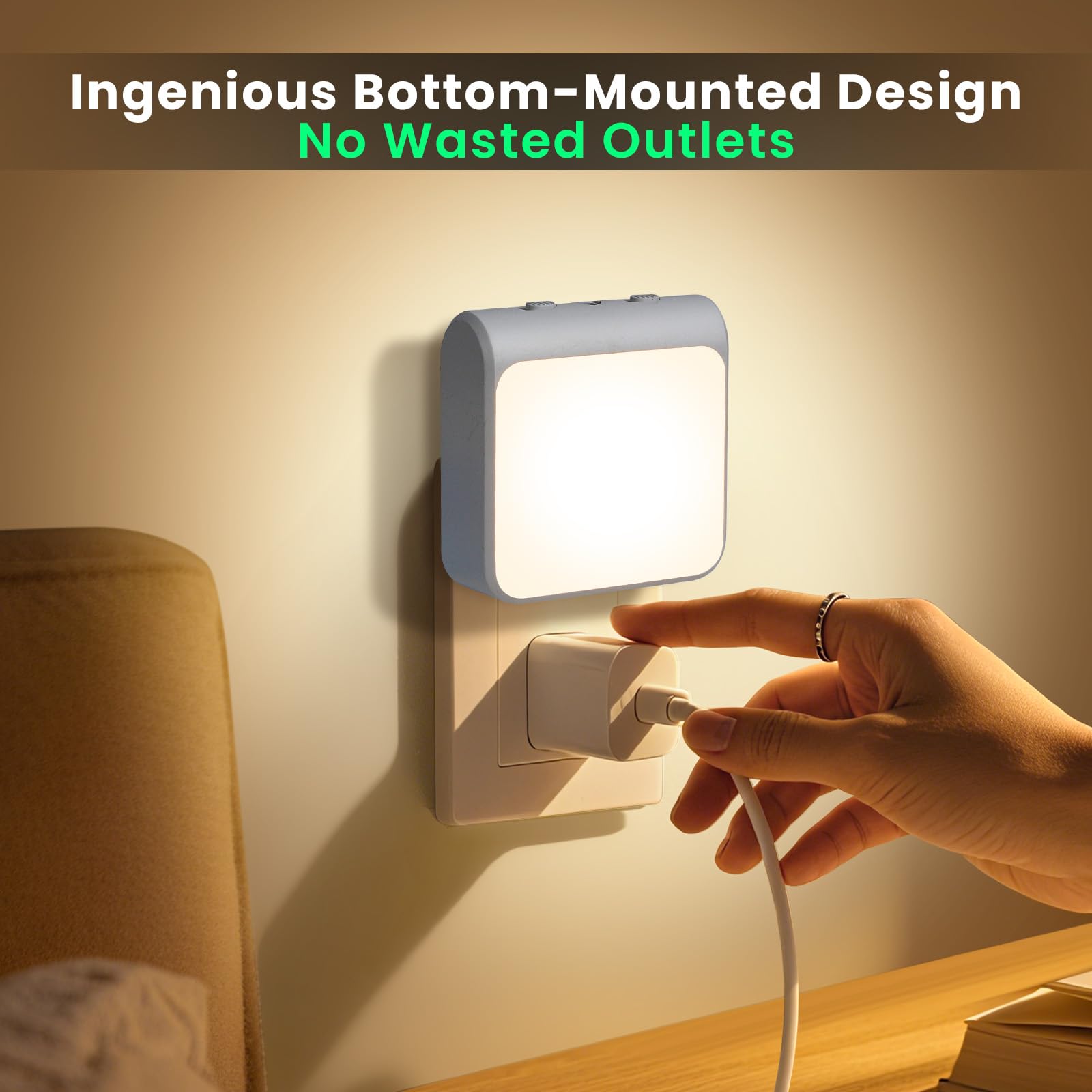 IINVGOOD 12-Pack Dimmable LED Night Lights, Adjustable Brightness, Auto-On/Off, White, Model LJ-G001