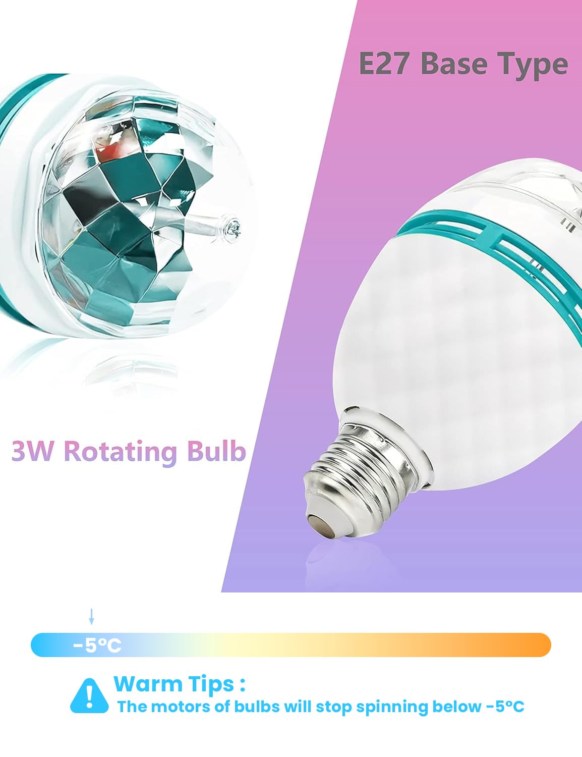 Iagbibui Disco Ball Light Bulb, 3W E27 Rgb Color Rotating Bulb Led Party Bulbs, Magic Ball Light For For Disco, Holiday, Birthda