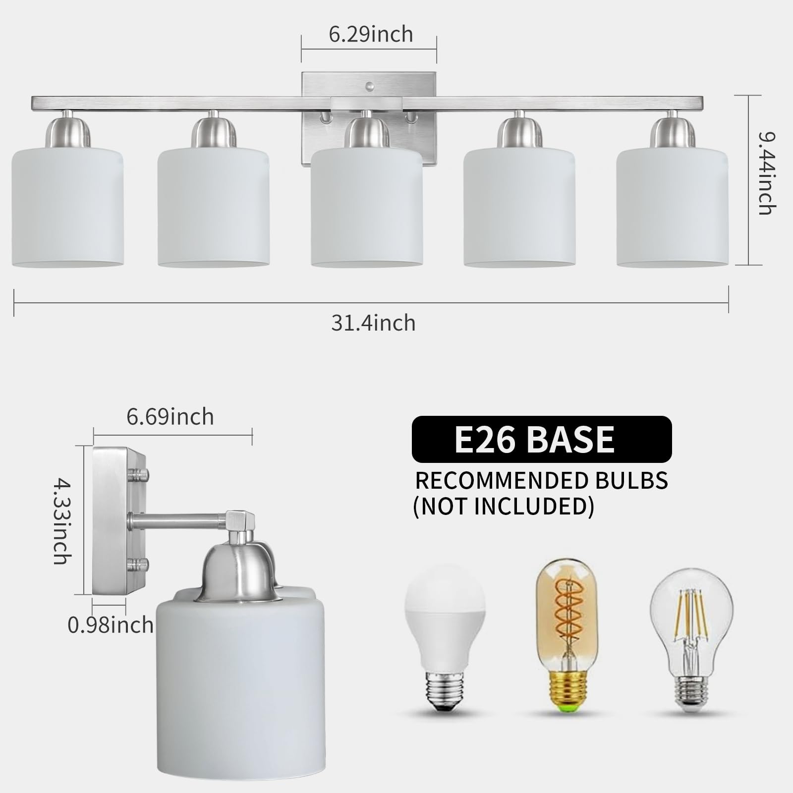 FAISHILAN 5-Light Brushed Nickel Bathroom Vanity Light with Frosted Glass Shade, Model FSL-212--NBN-5
