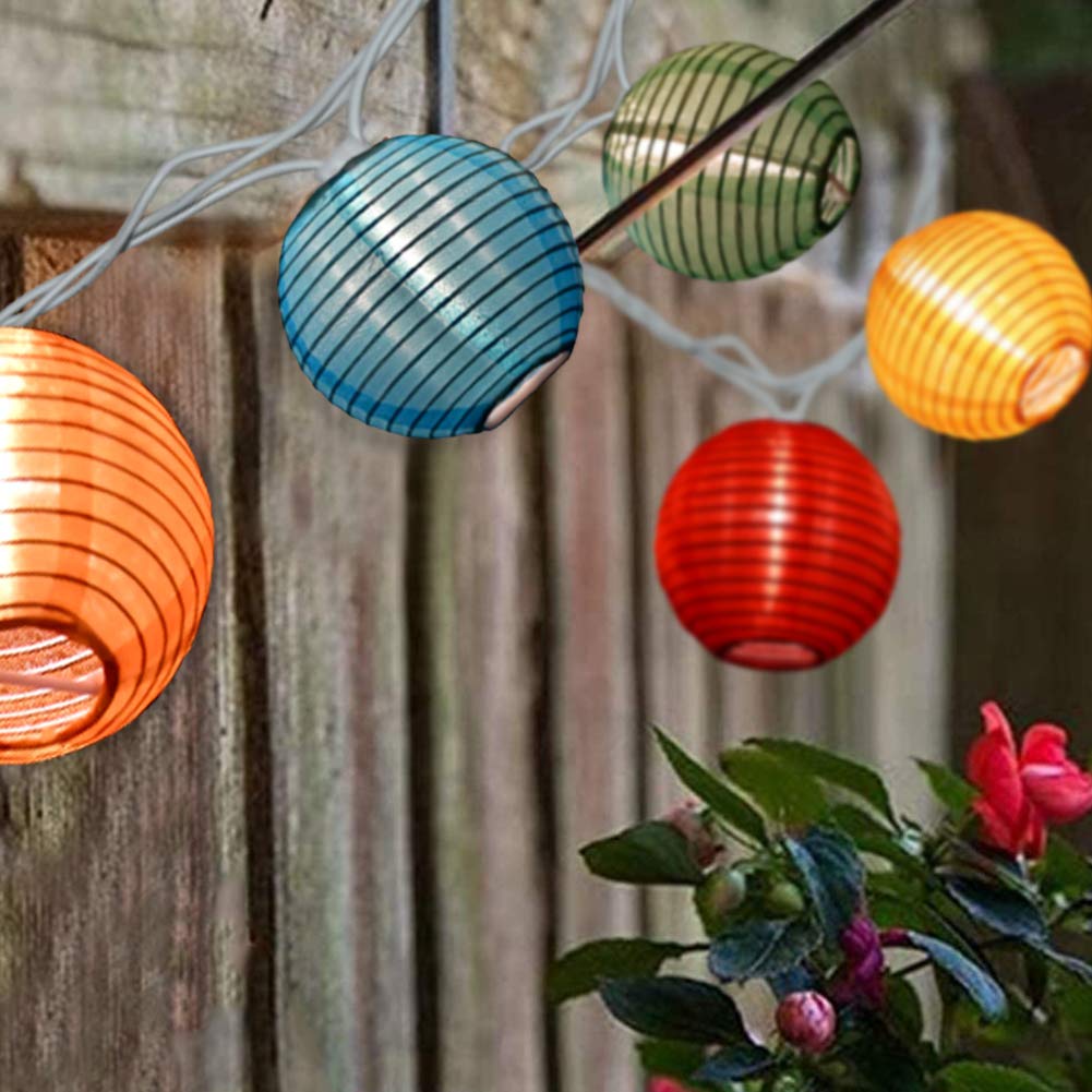 Multicolor Lantern String Lights, 8.5Ft Outdoor Lantern Christmas Lights with 10 Nylon Colorful Lanterns, Plug in Patio Lantern Lights for Home Patio Party Wedding Bistro Indoor Bedroom Decoration