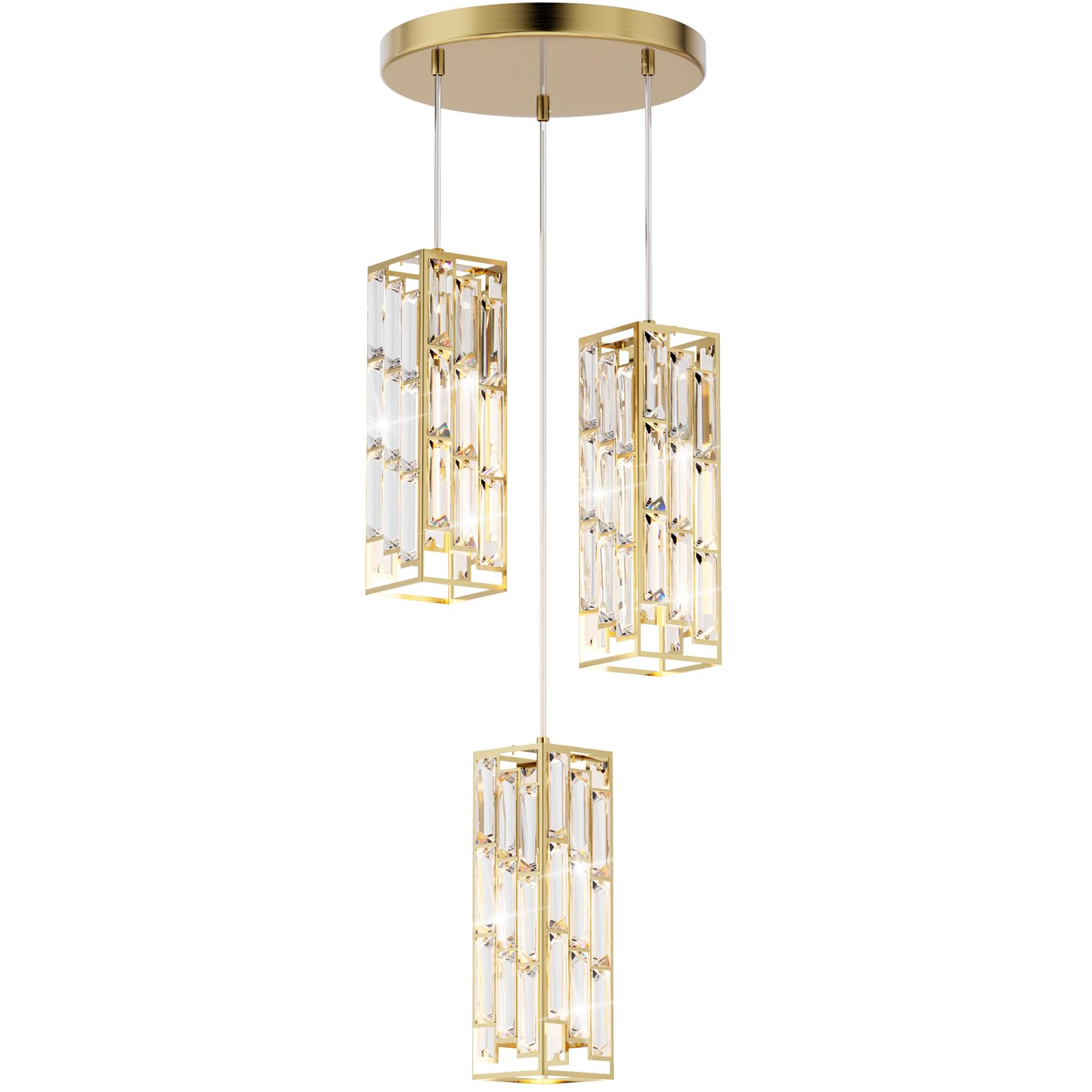 Aoceley 3-Light Brass Pendant Lights Modern Pendant Light Fixture, Mini Crystal Pendant Ceiling Light, Pendant Light for Kitchen