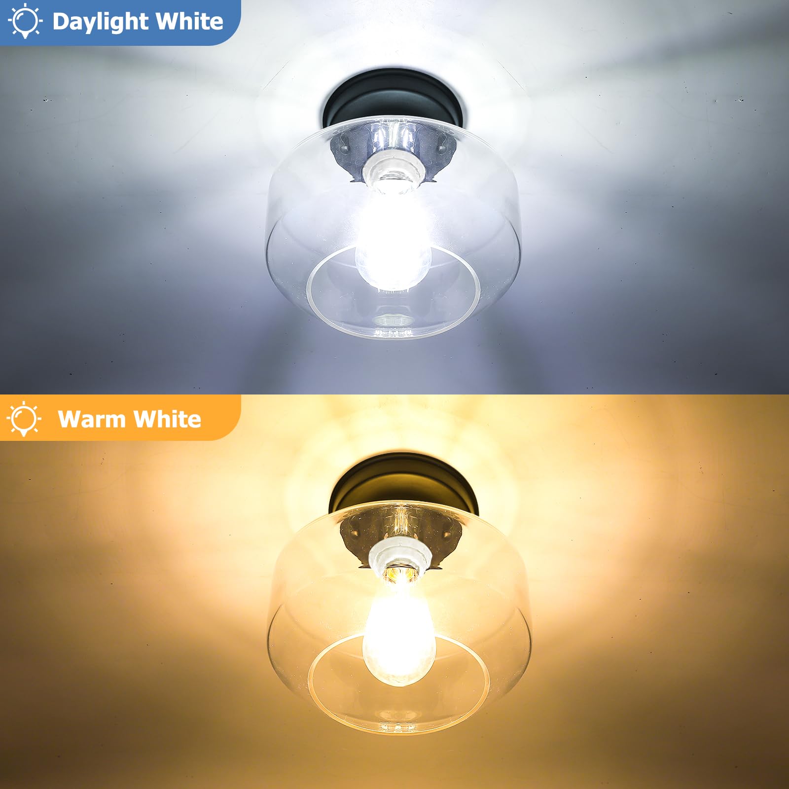 Tobusa Semi Flush Mount Ceiling Light 2 Pack, Industrial Ceiling Light Fixture With Clear Glass Pendant Lamp Shade, Farmhouse Ha