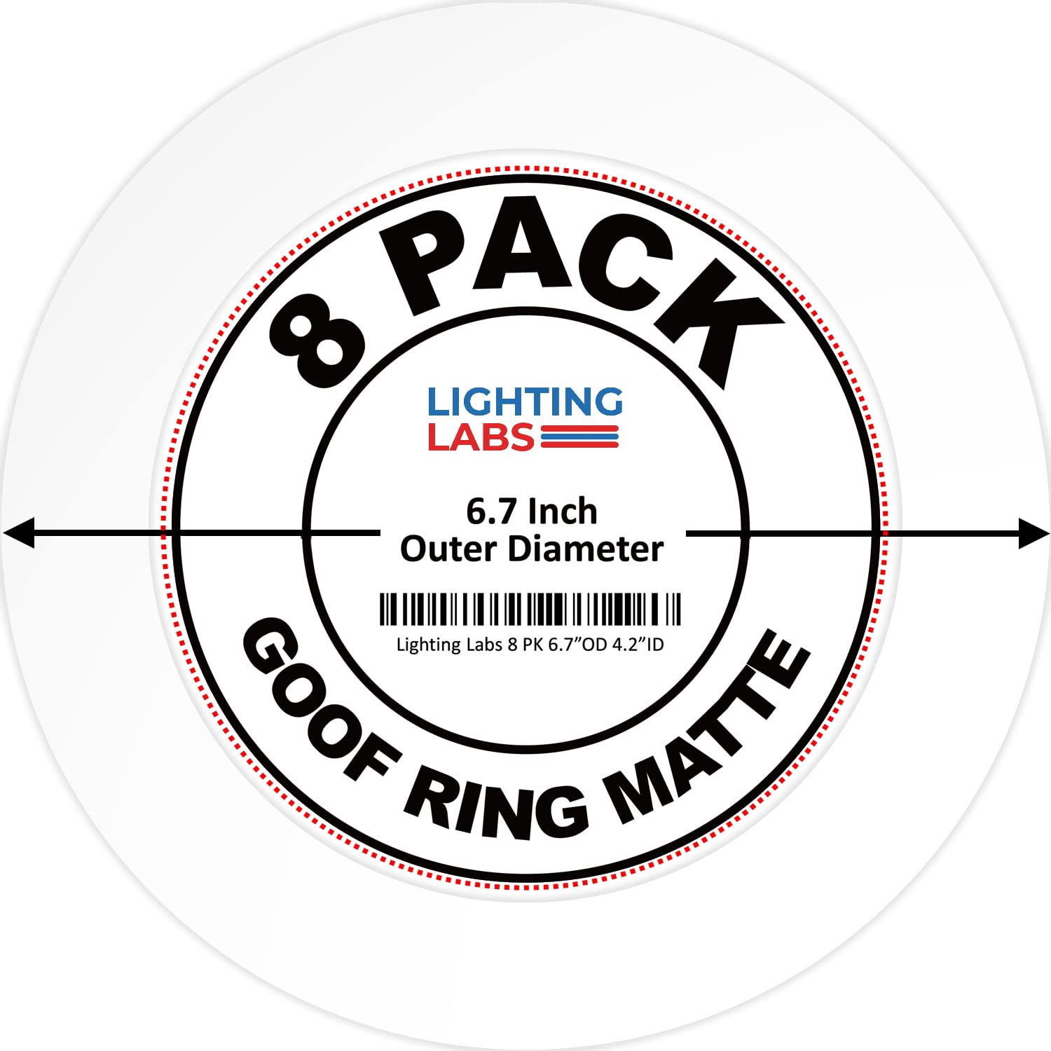Lighting Labs 8 Pack Matte White Goof Trim Ring For 4" Inch Recessed Can Lighting Down Light, Outer Diameter 6.7 Inches, Inner Diameter 4.2 Inches