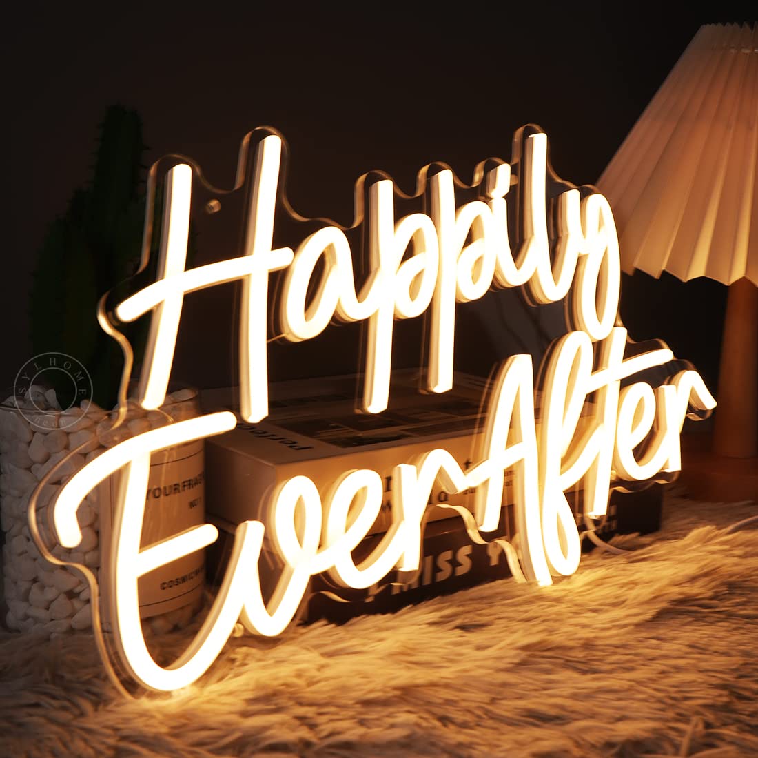 SYLHOME LED Neon Light Sign, Happily Ever After, Warm White, 15.8inx9.2in, Model NS-RC5VD-AMZ, Home Decor, Wedding/Birthday Gift