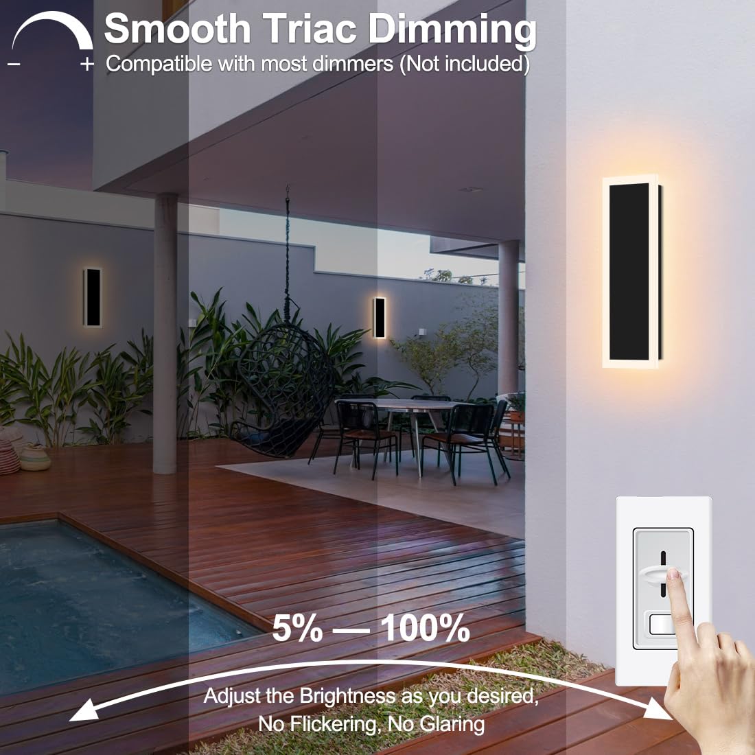 Xbuyee 18Inch Modern Outdoor Wall Light Porch Light Led Long Wall Lighting Fixture Ip65 Waterproof Wall Lamps, Dimmable 18W 1620