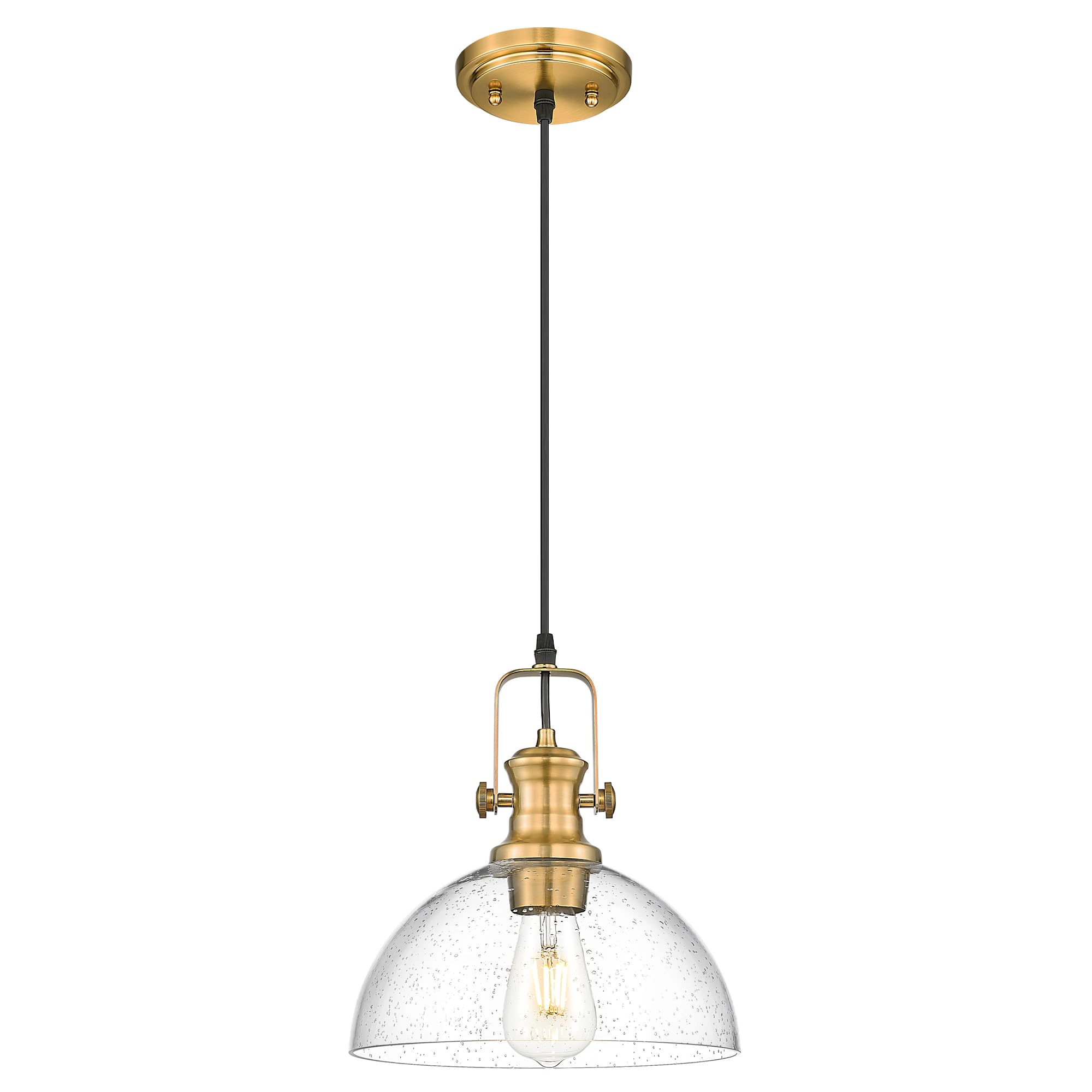 Audickic Pendant Lights Kitchen Island  10.5 Farmhouse Pendant Lighting with Clear Seeded Glass Shade  Vintage Hanging Light Fixtures for Dining Room  Brushed Gold  AD-22151-1PL-GD