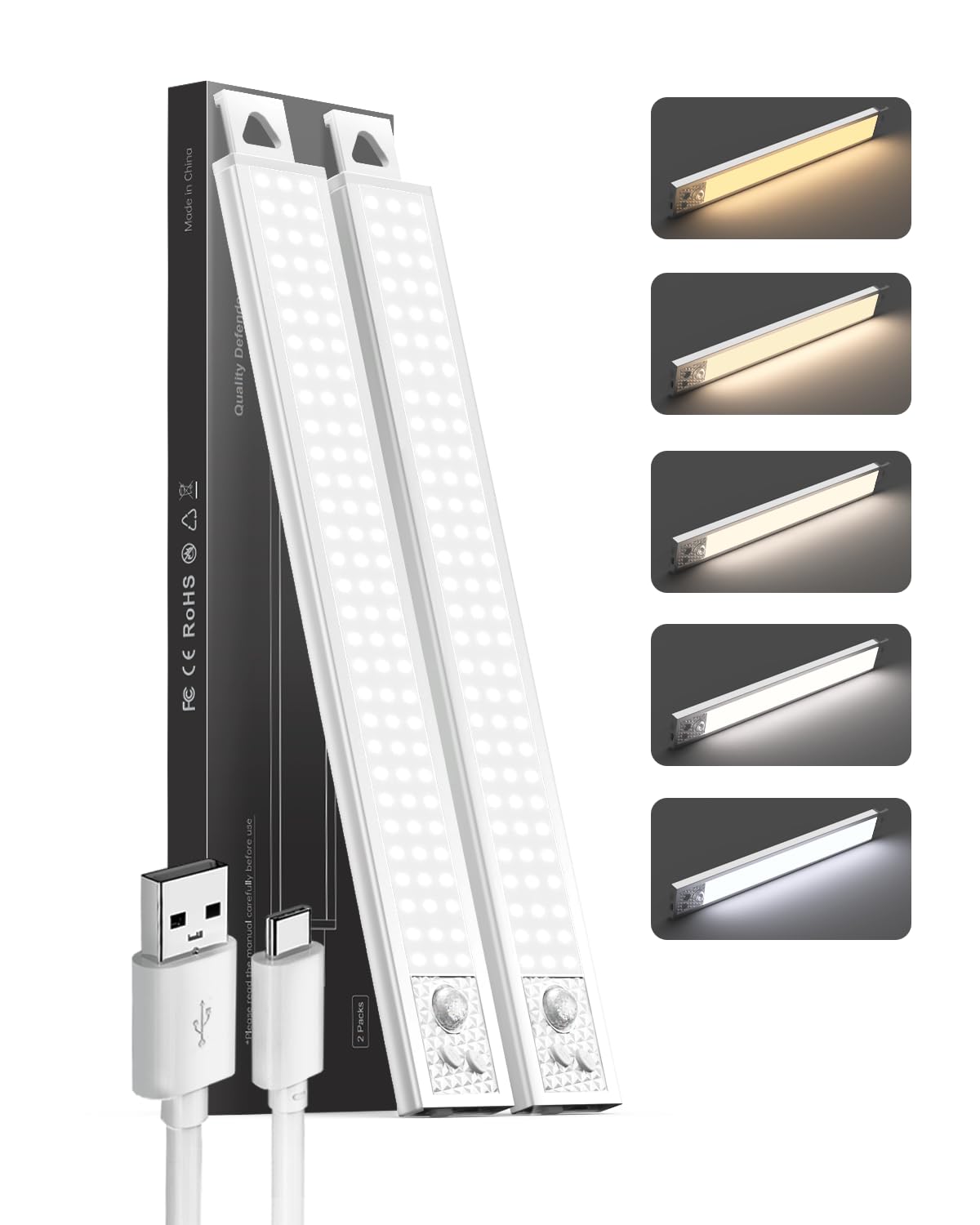 Under Cabinet Lights, 12'' LED Motion Sensor 5CCT Dimmable Lighting, 2500mAh Rechargeable Closet Light Battery Operated Under Co