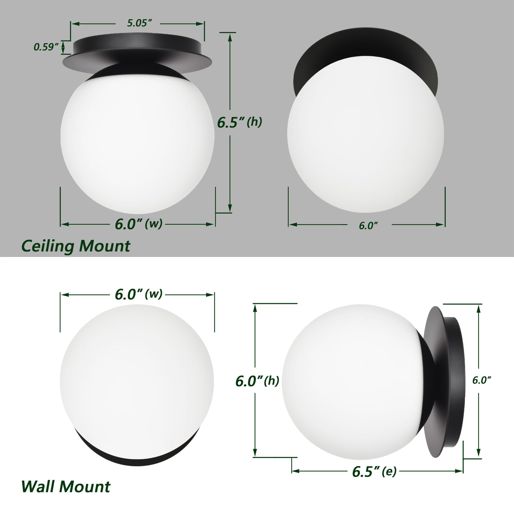 Wall Sconces, 1 Light Modern Globe Sconce In Matte Black, Wall Light For Bedroom Bathroom Living Room & Hallway Vanity Lighting,