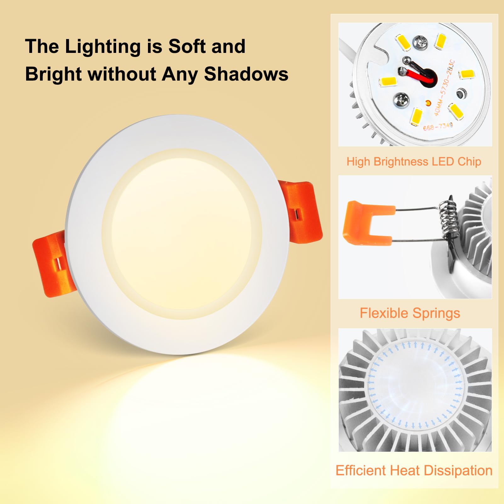YGS-Tech 2 Inch LED Recessed Lighting, Dimmable 3W, 3000K Warm White, 16 Pack, Plastic