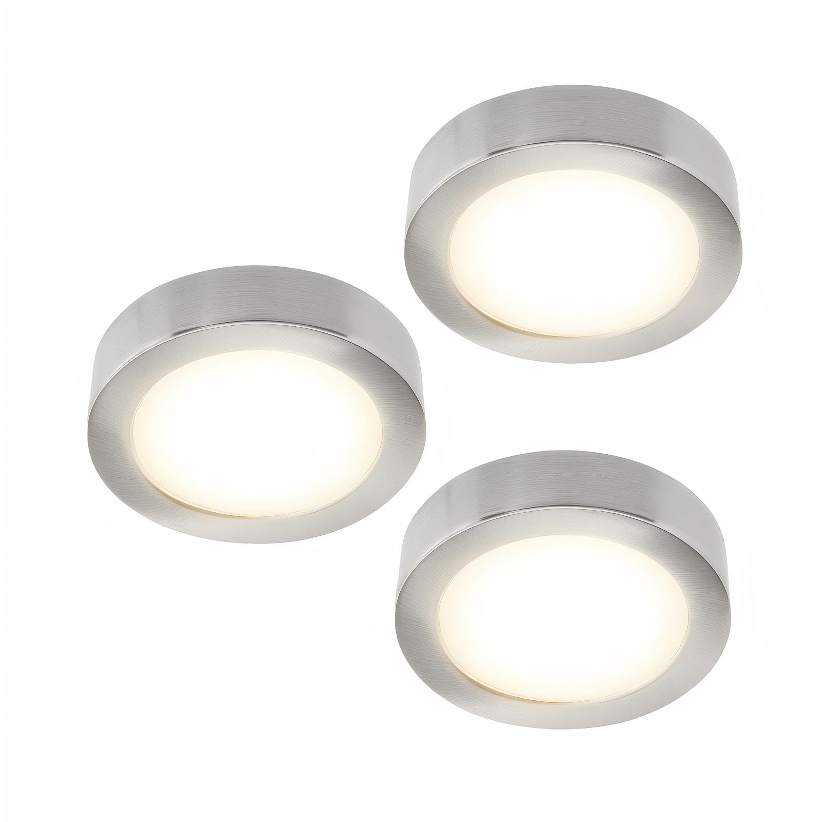 Lumiland Wired Led Puck Lights (2.7Wx3) Plug-In Lighting Natural White (4000K)  Led Cabinet Light For Kitchen Can Be Surface Mount Or Recess Mount  Satin Nickle