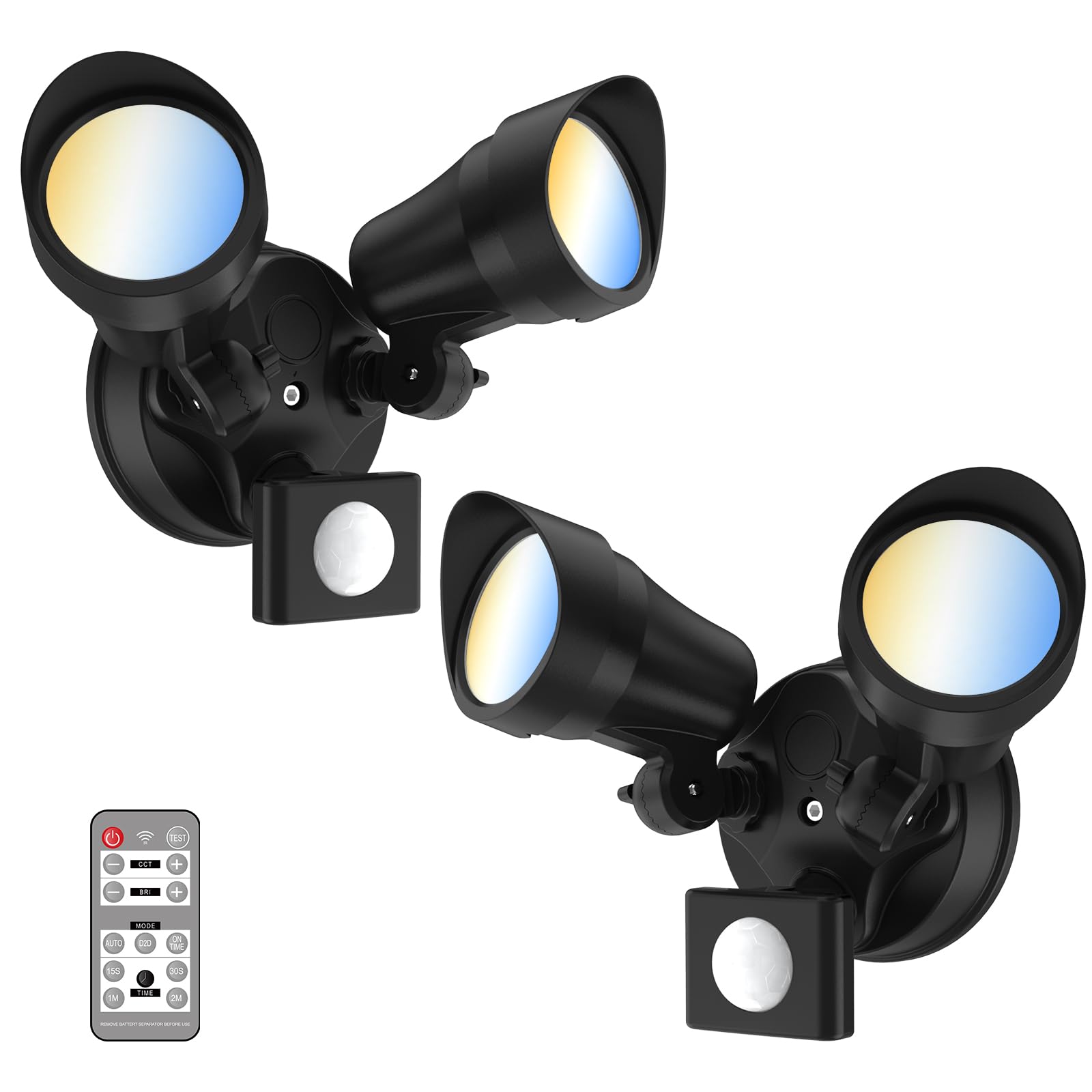 Alusso Lighting Led Motion Sensor Flood Lights With Remote, 25W 2000Lm Bri & 3000-6500K Adjustable Security Outdoor Lights, Ip65, Dusk To Dawn Outside Lights For Yard, Garage (Black 2 Pack)