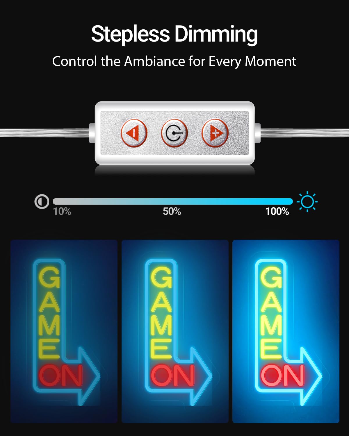 GAME ON Neon Sign for Wall Decor, LED Neon Gamer Sign for Arcade Room, Game Room, Bedroom, Kids, Boyfriend, Gifts Stepless Dimma