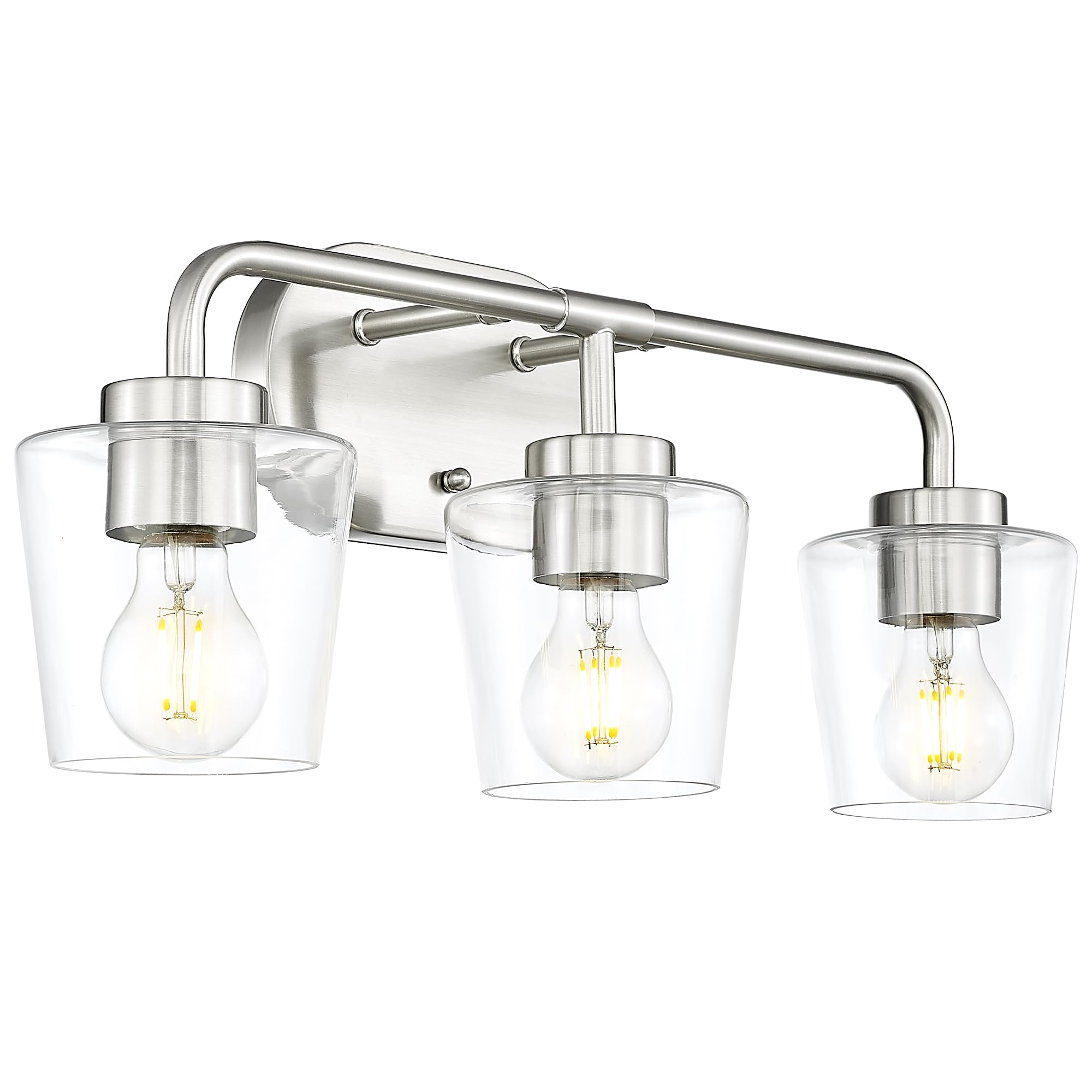 Audickic Bathroom Light Fixtures, 3-Light Brushed Nickel Vanity Lights Over Mirror With Clear Glass, Modern Vanity Lighting Fixtures, Ad-22004-3W-Sn-C