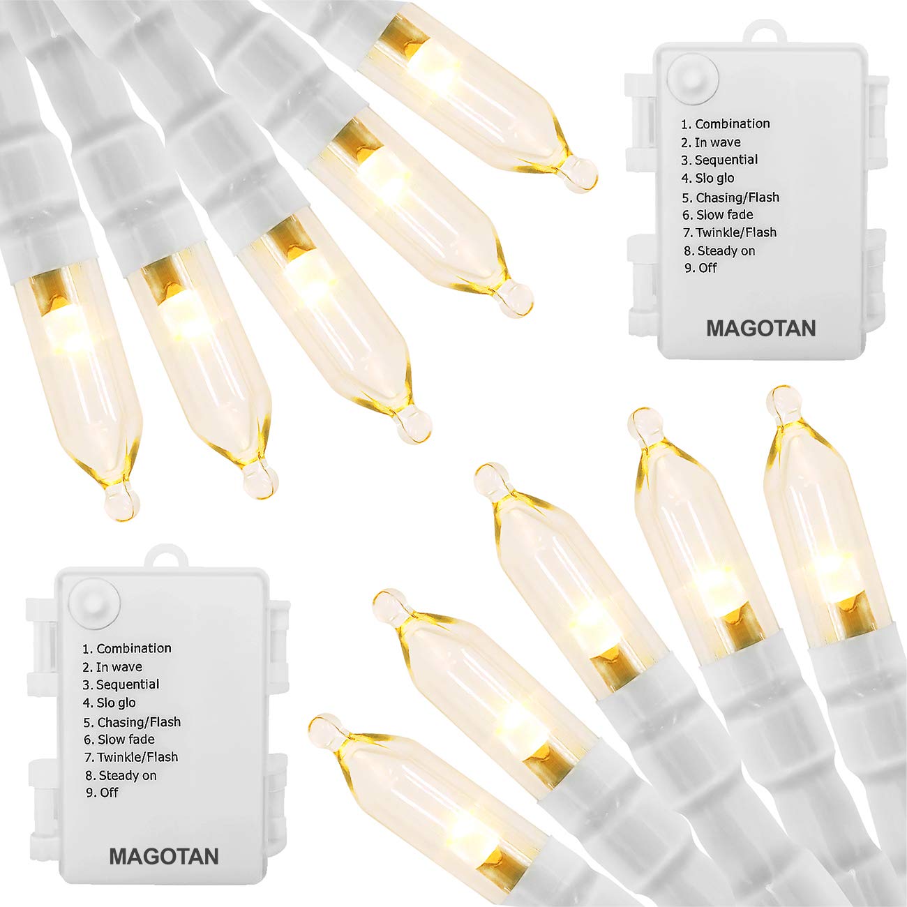 Battery Operated String Lights Christmas Lights - Outdoor String Lights with Timer 16ft 50 LED String Lights White Wire for Indoor Outdoor Wedding Party Home Garden, Waterproof, Warm White, 2 Pack