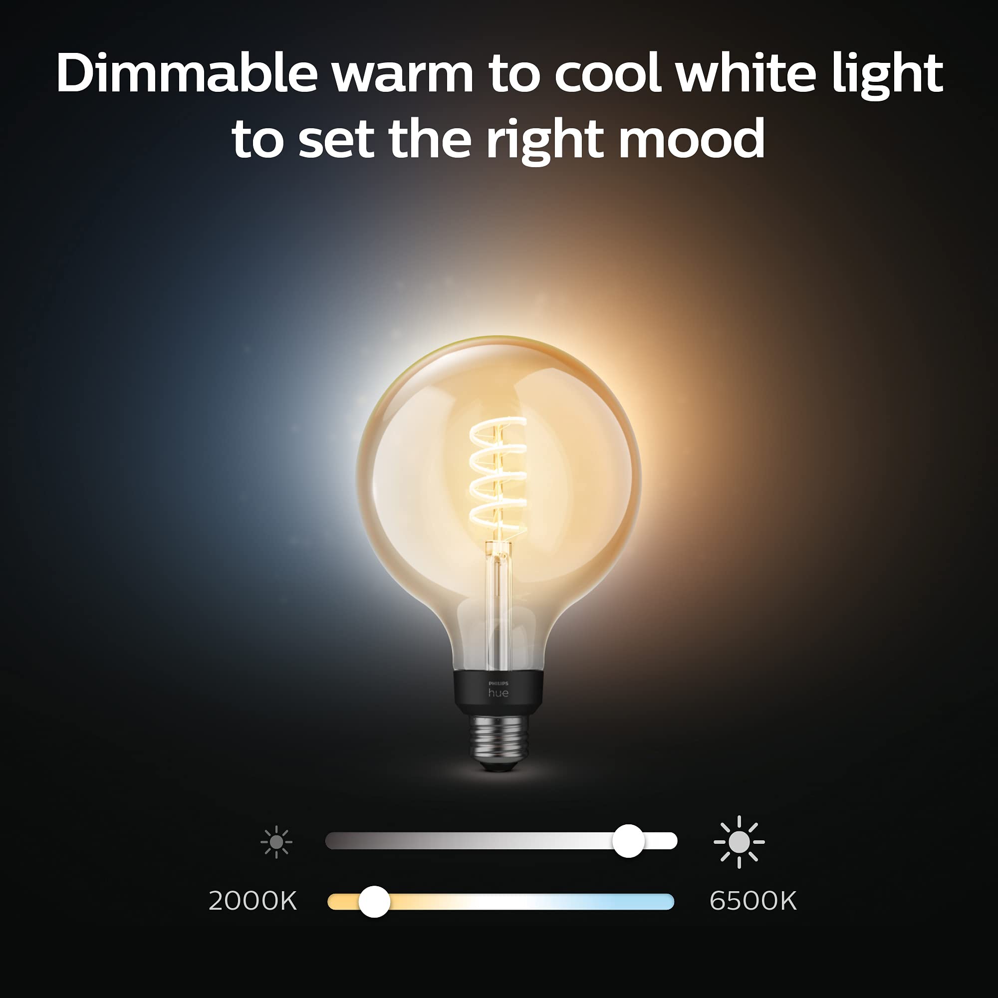 Philips Hue White Ambiance LED Vintage Globe Bulb, 4-Pack, Dimmable, Bluetooth & Voice Activated, Warm to Cool White, Model R4563916