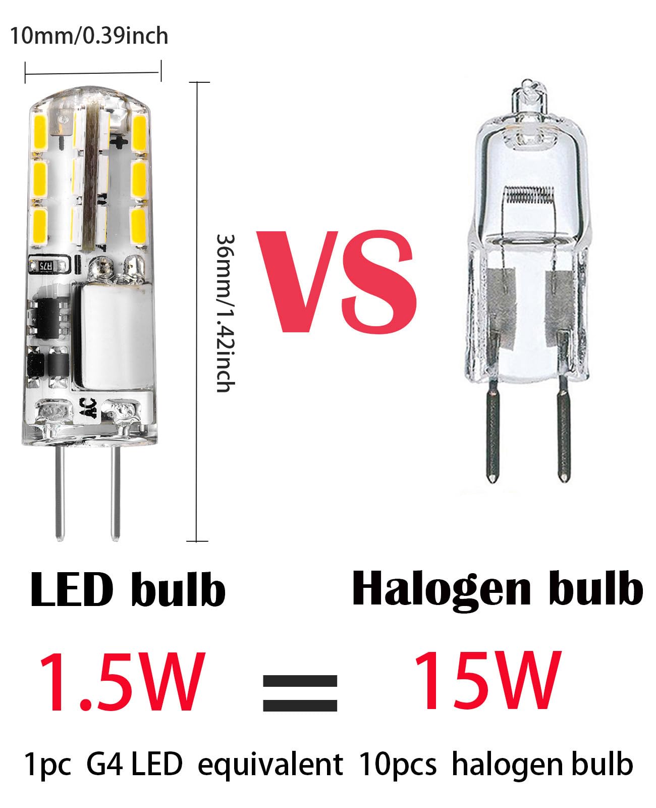 Joutameili G4 LED Bulb 1.5W Bi-Pin Natural White 4000K Replacement for 10W/20W Halogen, No Flicker, Silicone Rubber