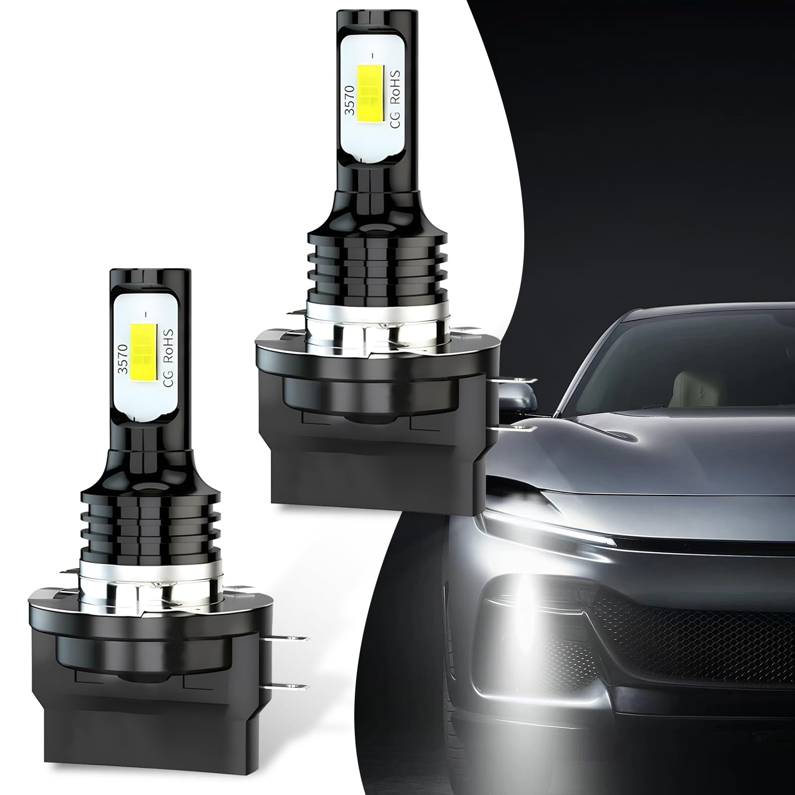 Yumfugu H11B Car Fog Light Bulbs, 6000K 4000LM Super Bright, Plug and Play, 2 PCS, White