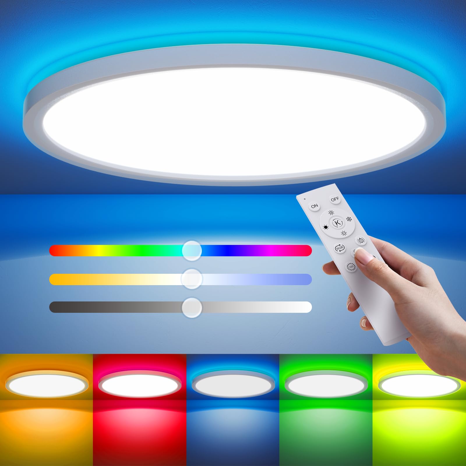 Aphyni Smart Ceiling LED Lights - 15.8 Inch, 36W 3600LM Round RGB Flush Mount Ceiling Light for Bedroom & Kids Room - CE/ERP