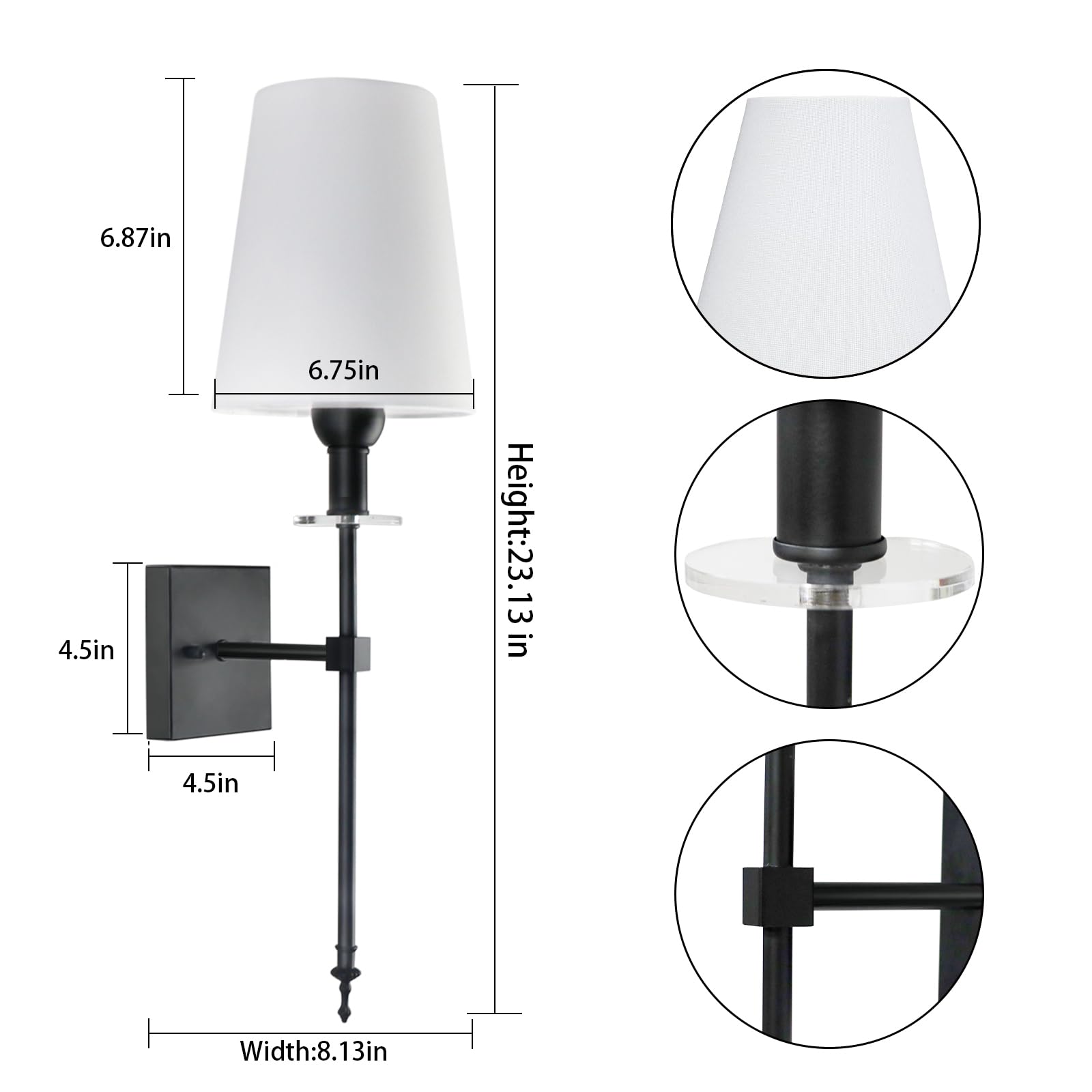 TOOTOO STAR Battery Operated Wall Sconce Set, Dimmable, Metal, Black, 6.7inL x 8inW x 23inH, Model RT015-c02,