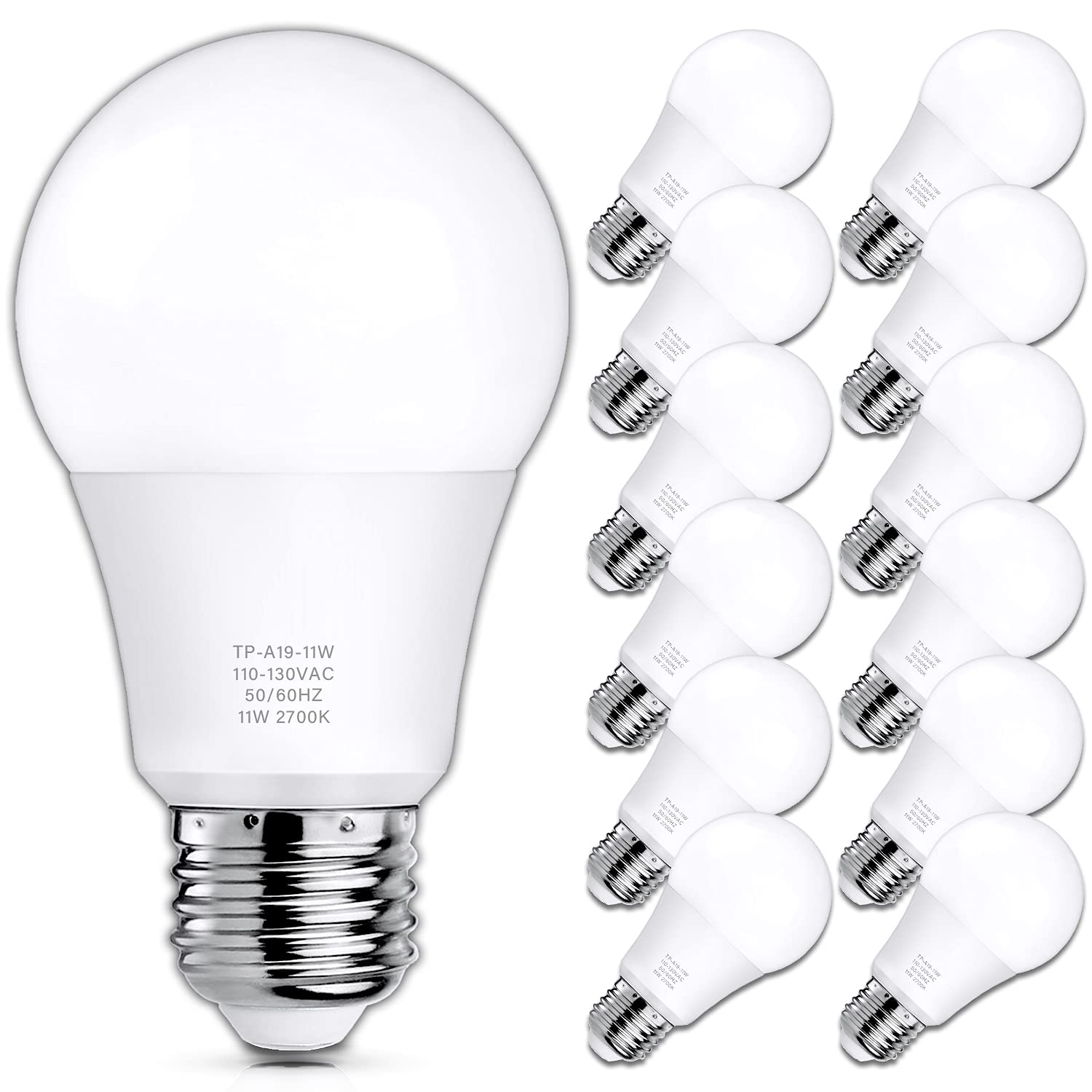 MAXvolador A19 LED Light Bulbs, 100W Equivalent, 5000K Daylight White, 1100 Lumens, 12 Count, E26 Base, Non-Dimmable