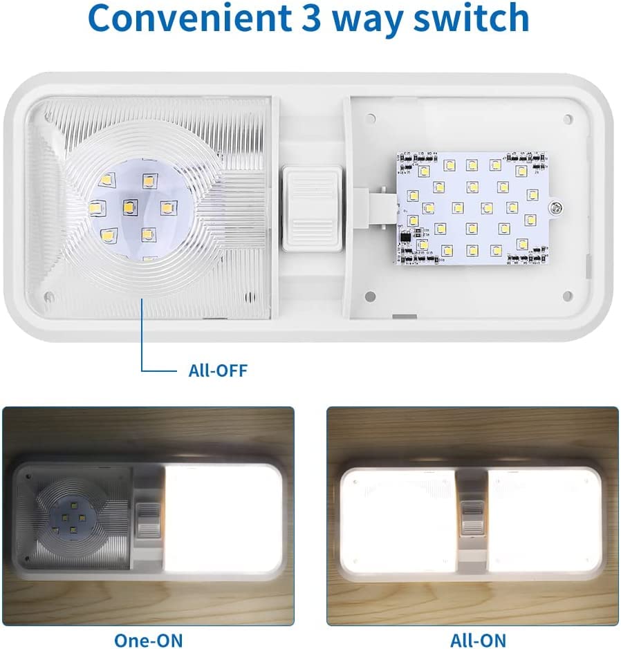 Rvzone 12V Led Rv Ceiling 1100 Lumen Double Dome Light | Frosted Rv Interior Lighting Fixture For Rv Trailer Camper Truck Van Boat Car (10 Pack Natural White 4000-4500K)