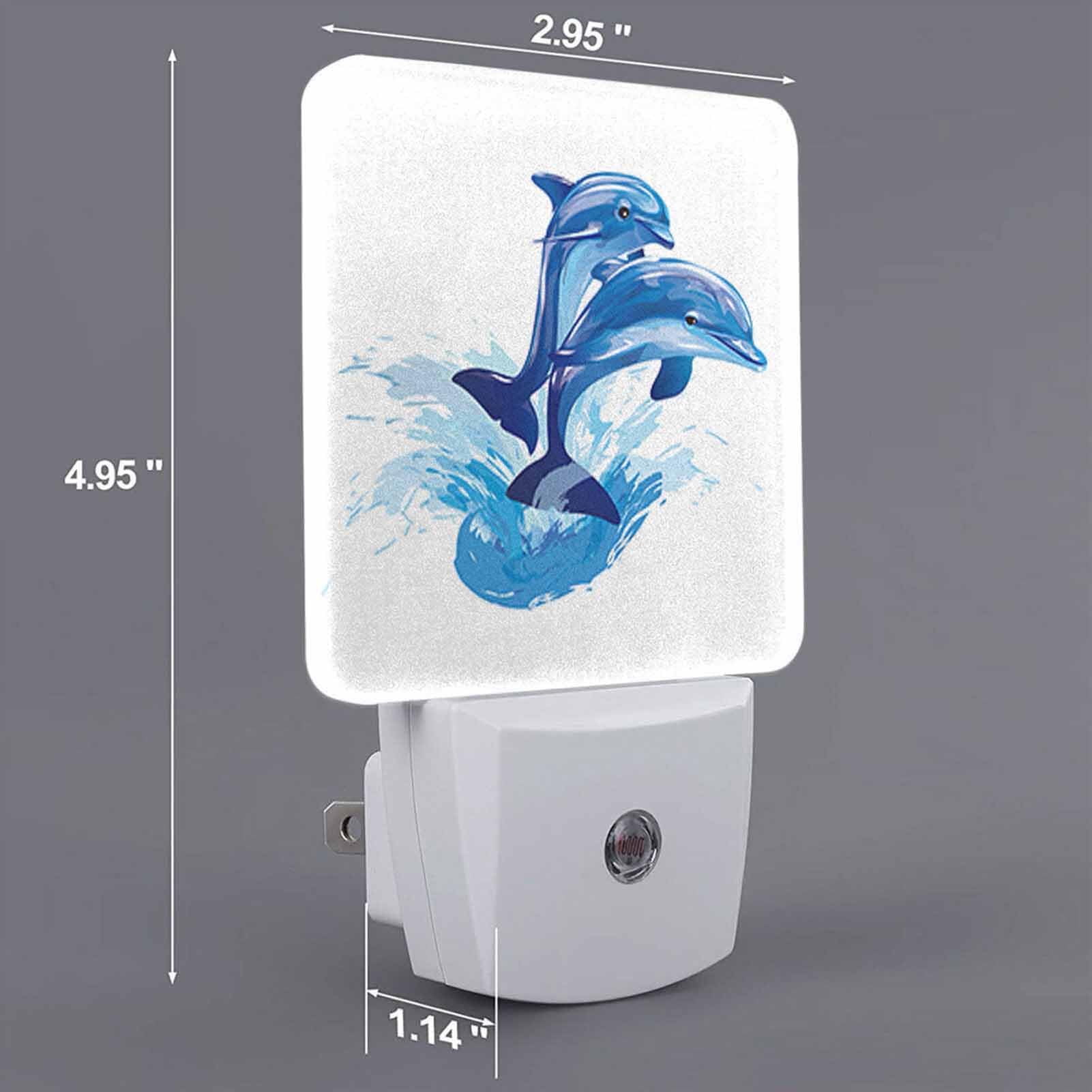 Chrobak LED Night Light, Dolphins Jumping Out of Sea, Energy Efficient Plug-in with Dusk to Dawn Sensor, White, Model WML-Night-Light-231023-137