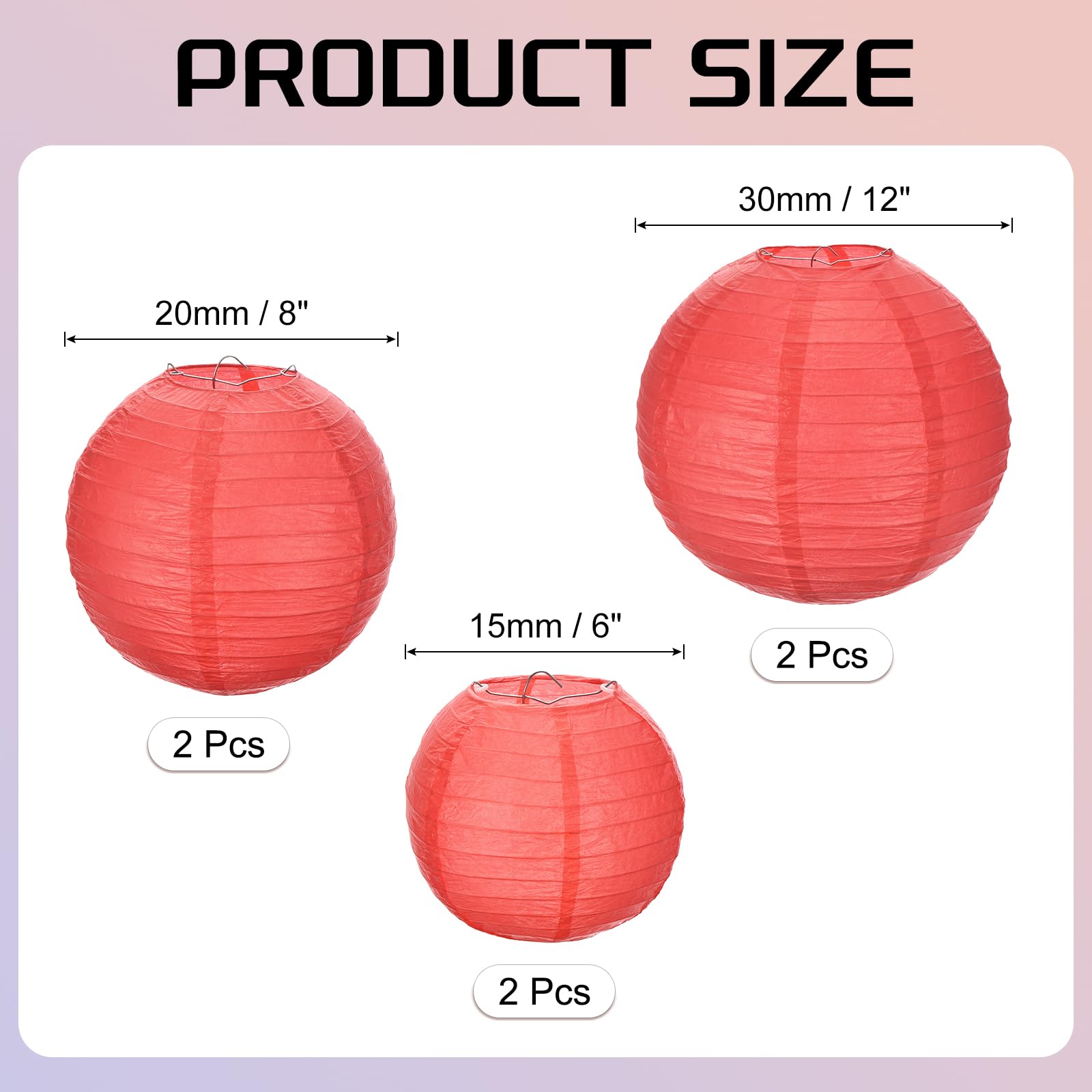 Meccanixity 6Pcs Paper Lanterns Decorative, 6'' 8'' 12'' Red Round Hanging Lantern Chinese Lanterns For Home Decor, Birthday, We
