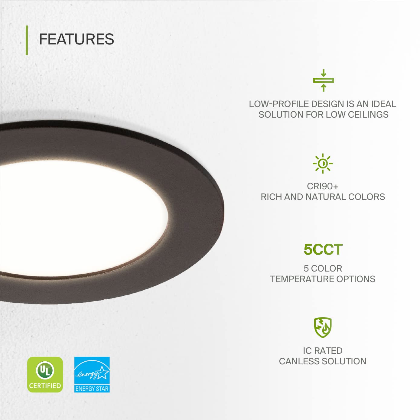 Asd Led Recessed Lighting 4 Inch - 2700K/3000K/3500K/4000K/5000K, 12W 50W Eqv - Ultra Thin Dimmable Ceiling Lights With J Box, Canless Wafer Downlight - Round Slim Panel Light - Ul Energy Star 6 Pack