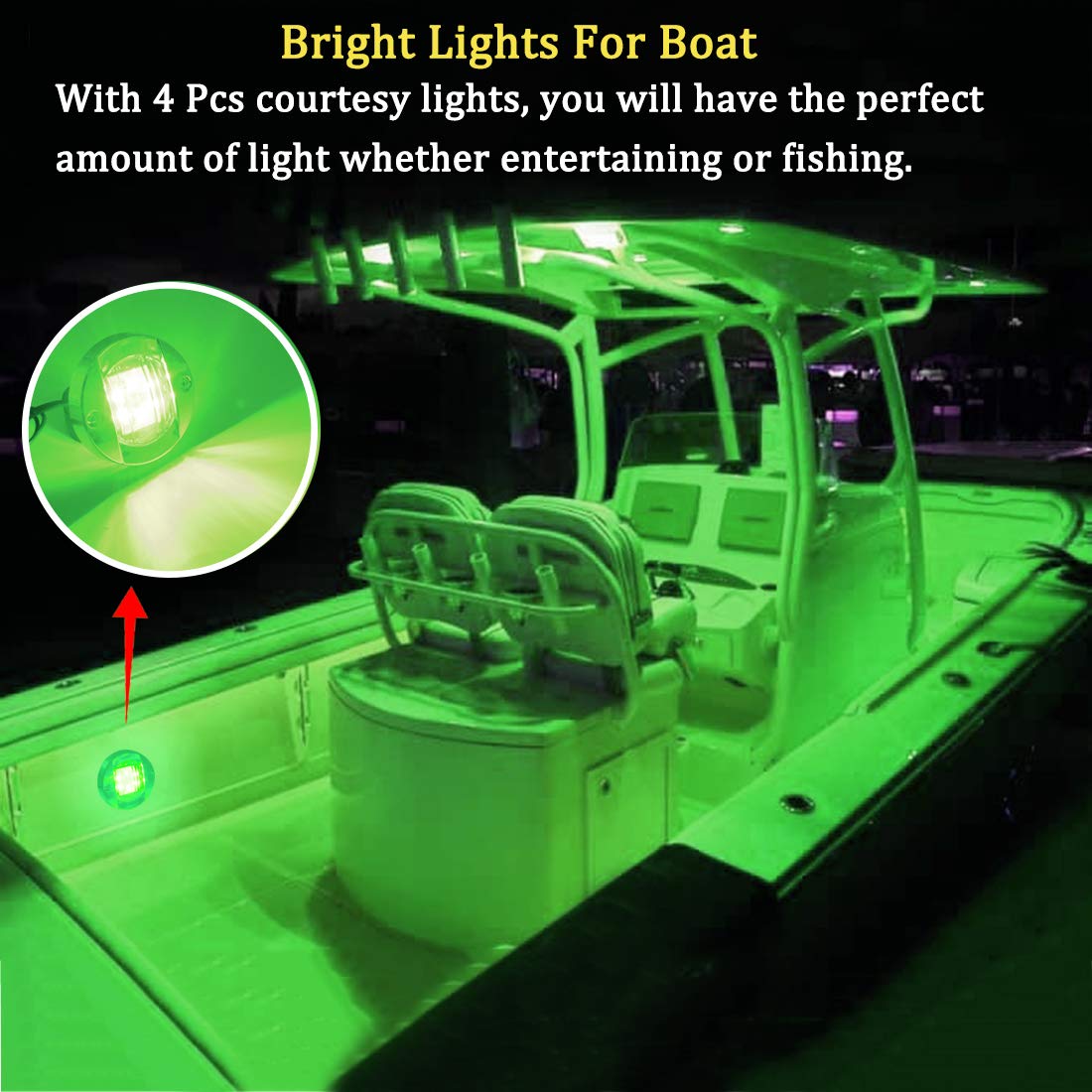 Boaton LED Night Fishing Lights - Green Courtesy & Deck Lights for Boats and Yachts
