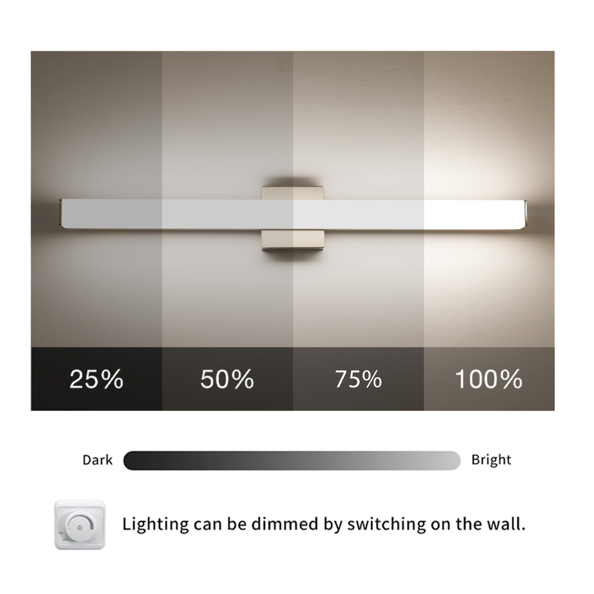 YHTlaeh Bathroom Vanity Light 31.5" Dimmable LED Brushed Nickel Wall Bar Fixture, Model 7610, 4000K Natural White