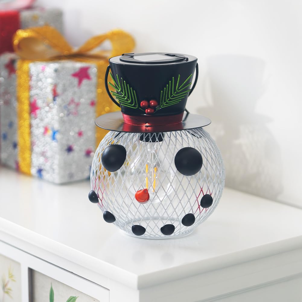 Starsoul Solar Christmas Snowman Lanterns Outdoor Waterproof  Hanging Christmas Led Solar Light Decorations  White Holiday Snowman Lantern For Garden  Patio  Yard  Porch  Gifts For Mom