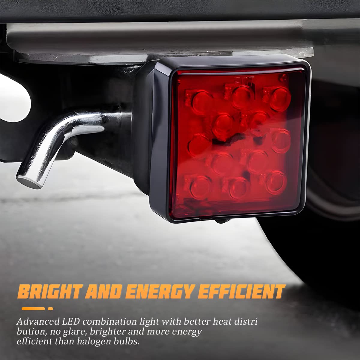 15 Led Red Lens Brake Light Trailer Hitch Cover, Universal Fit 2&quot; Receiver, Super Bright Smoked Lens Square Tail Light, Car Exterior Accessories For Towing Truck Suv Rv (Red Lens Red Light)