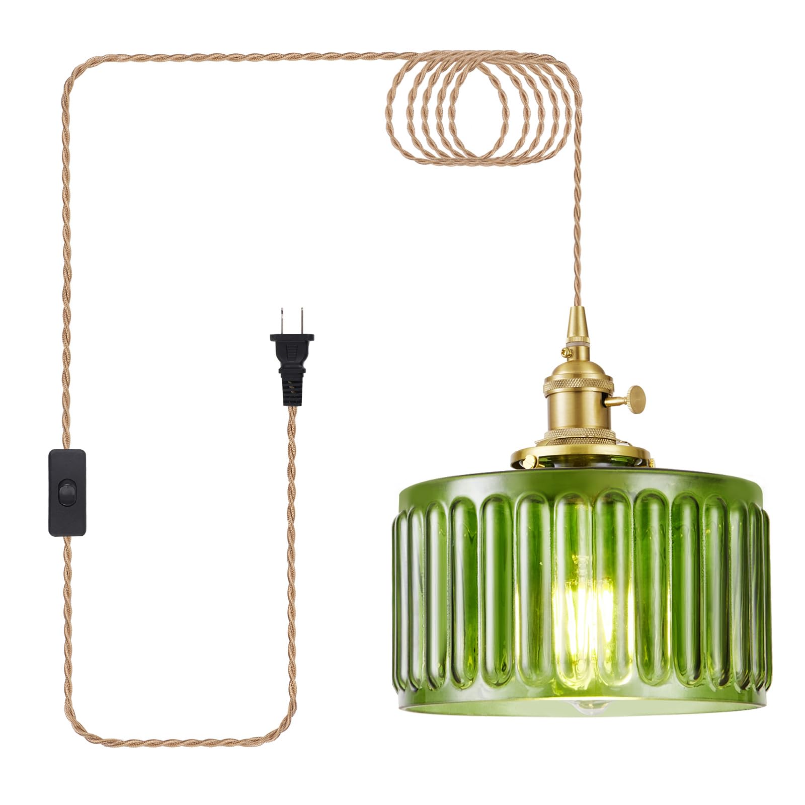 Beserwin Plug In Pendant Light  Hanging Lights With Plug In Cord  Hanging Light Fixture With Clear Glass  E26 Pendant Lighting For Kitchen Island  Bedroom  Dining Room  Living Room-Green