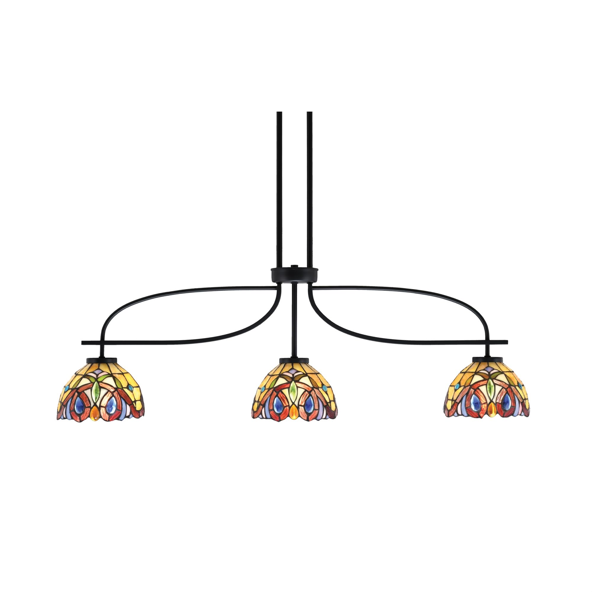 Cavella 3 Light Island Light Shown in Matte Black Finish with 7&quot; Lynx Art Glass