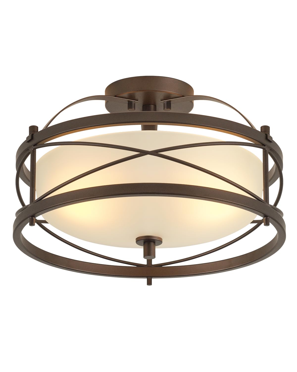 LHLYCLX Entryway Drum Light Fixture, Rustic Semi-Flush Mount, Iron, Old Bronze Finished, Model CL2005-2