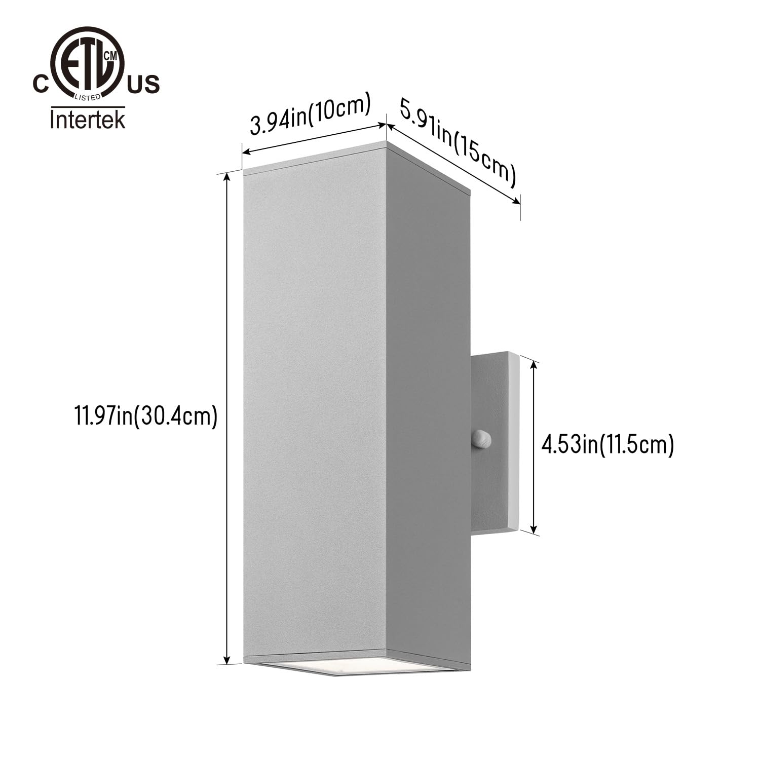 mirrea Modern Outdoor Porch Light Sconce, Aluminum, 12-inch, Waterproof, Matte Gray, 2 Pack, Model BH004