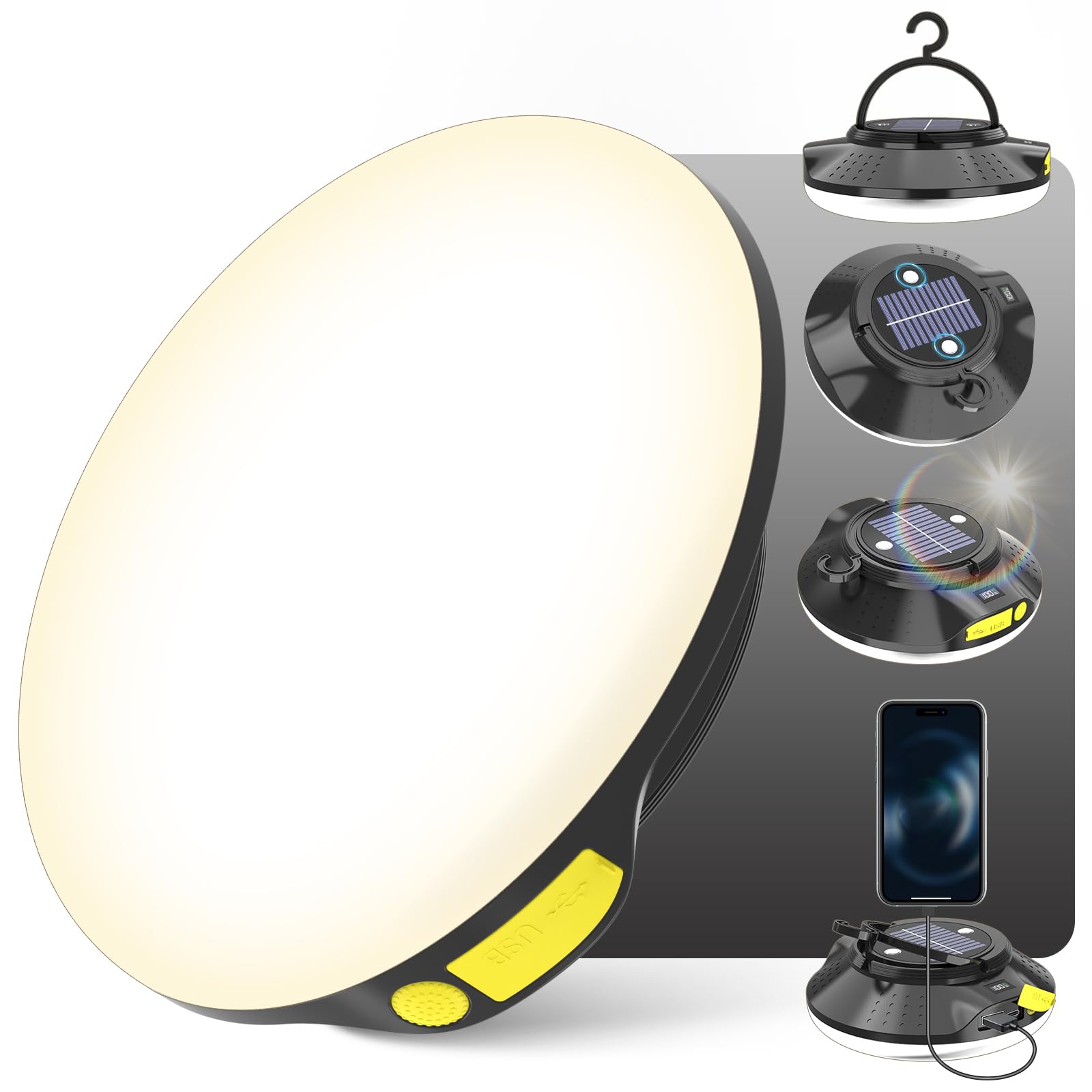 16000mAh 26000LM Solar Portable LED Camping Lantern, Rechargeable Light 150W with Magnet , Flashlight, IPX66 Waterproof Tent Lig
