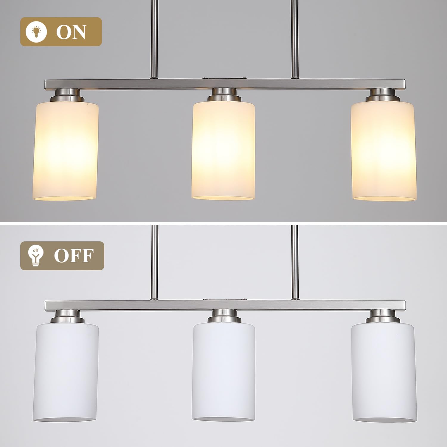 Mecgirn Island Light For Kitchen  Brushed Nickel Dining Room Light Fixture Over Table With Milk Glass Shade  3-Light Linear Chandelier Pendant Lighting For Dining Table Kitchen Island Living Room