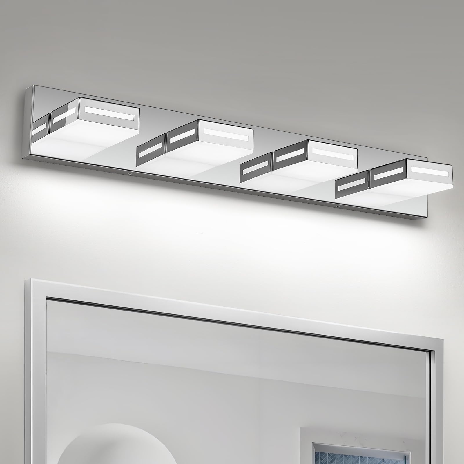 Donrao 30-Inch 4-Light Led Modern Chrome Bathroom Vanity Light Fixtures Over Mirror  Bathroom Lighting Fixtures With Cool White 6000K  Rotatable Vanity Wall Lights For Bath Restroom Powder Room