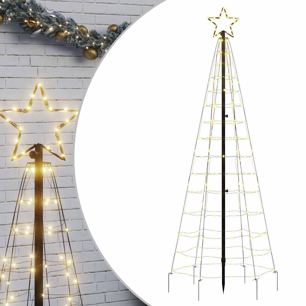 vidaXL Outdoor Christmas Tree Light with Spikes and 220 LED Cold White Lights, 70.9 Inches, Comes with Several Lighting Modes