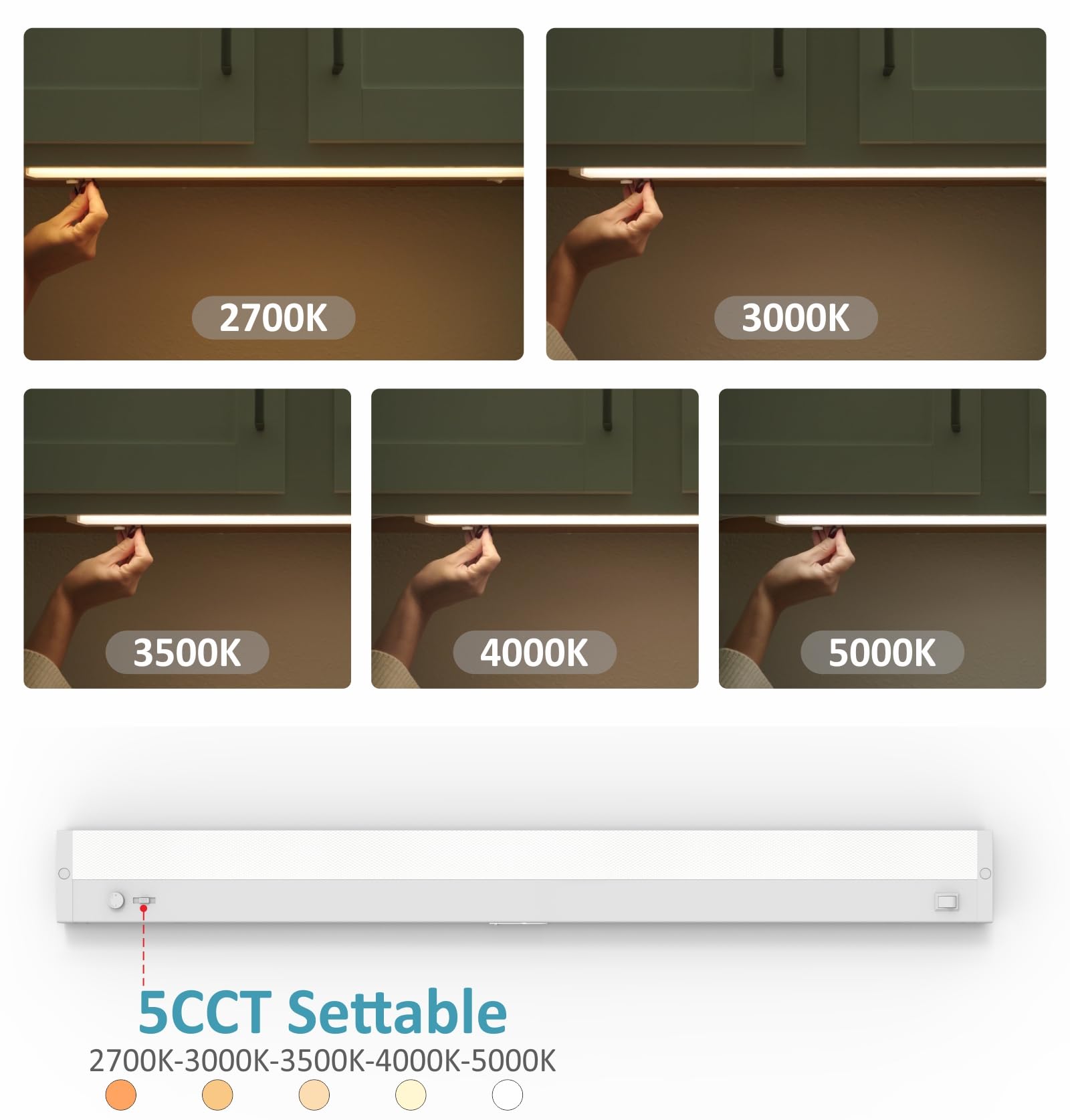 Leetdud LED Under Cabinet Lighting, 32 Inch, 16W Dimmable, 5 Color Temp (2700K-5000K), ETL Listed, White, Model Air